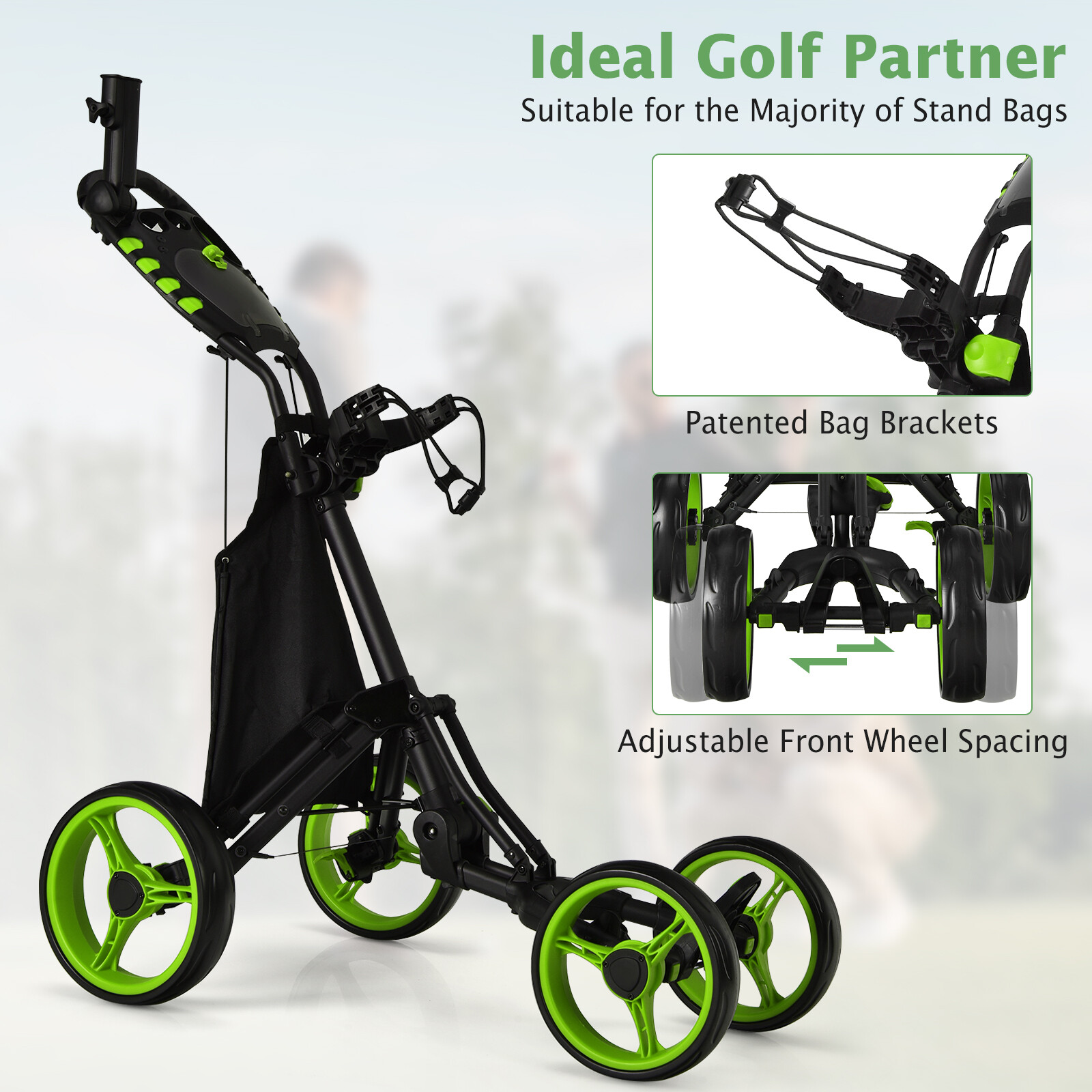 Kerge kokkupandav 4-rattaline golfikäru roheline