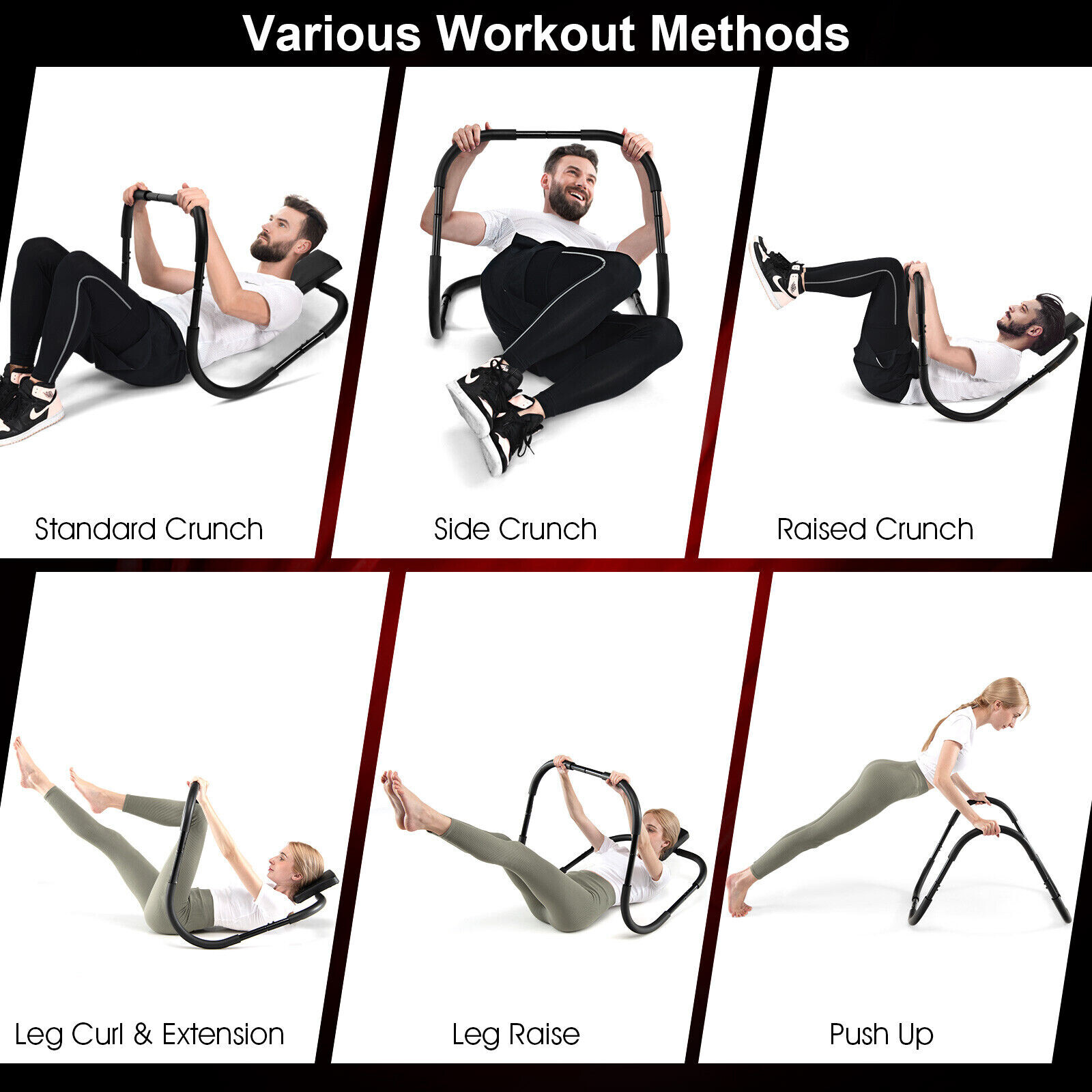 AB-trenažöör fitness crunch workout exerciser peatoega, must