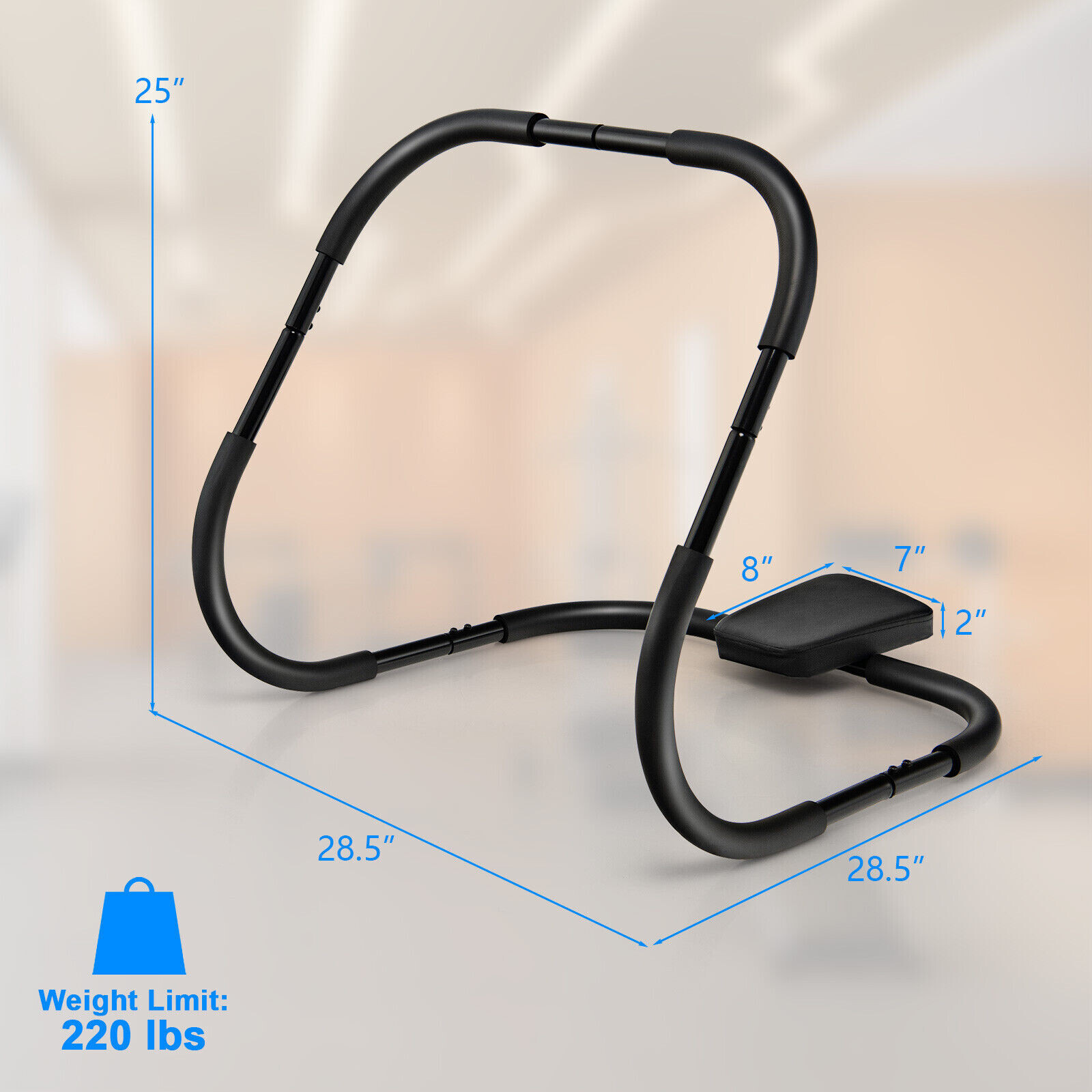 AB-trenažöör fitness crunch workout exerciser peatoega, must