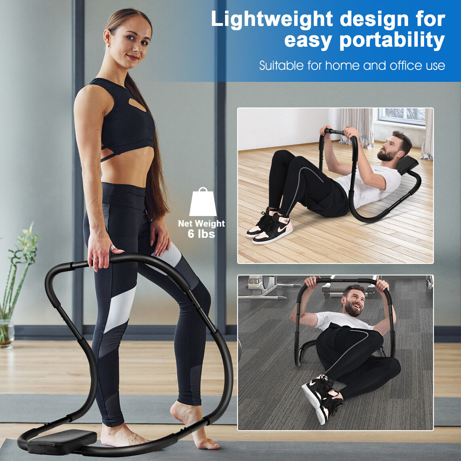 AB-trenažöör fitness crunch workout exerciser peatoega, must