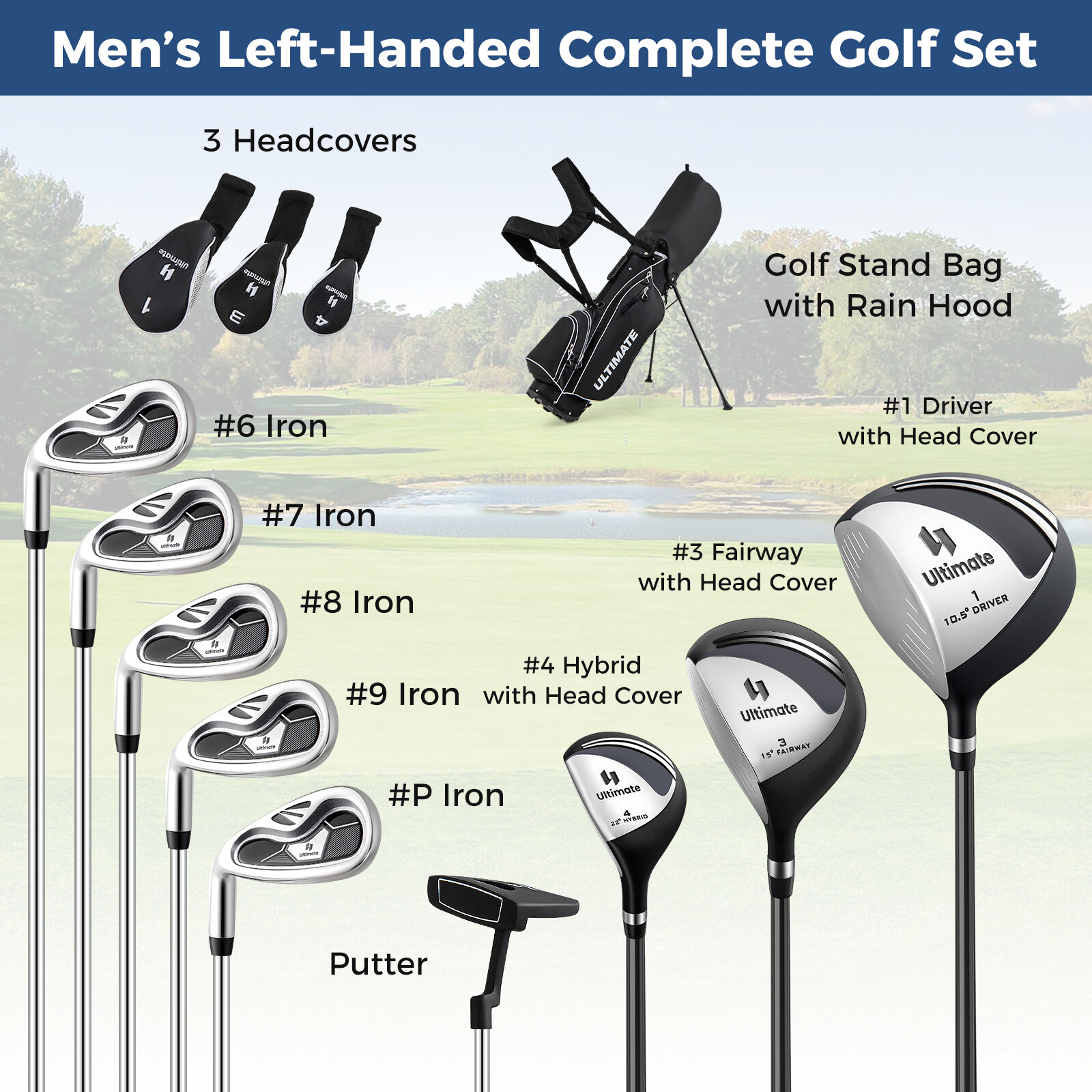 Vasakukäeline meeste golfikomplekt must