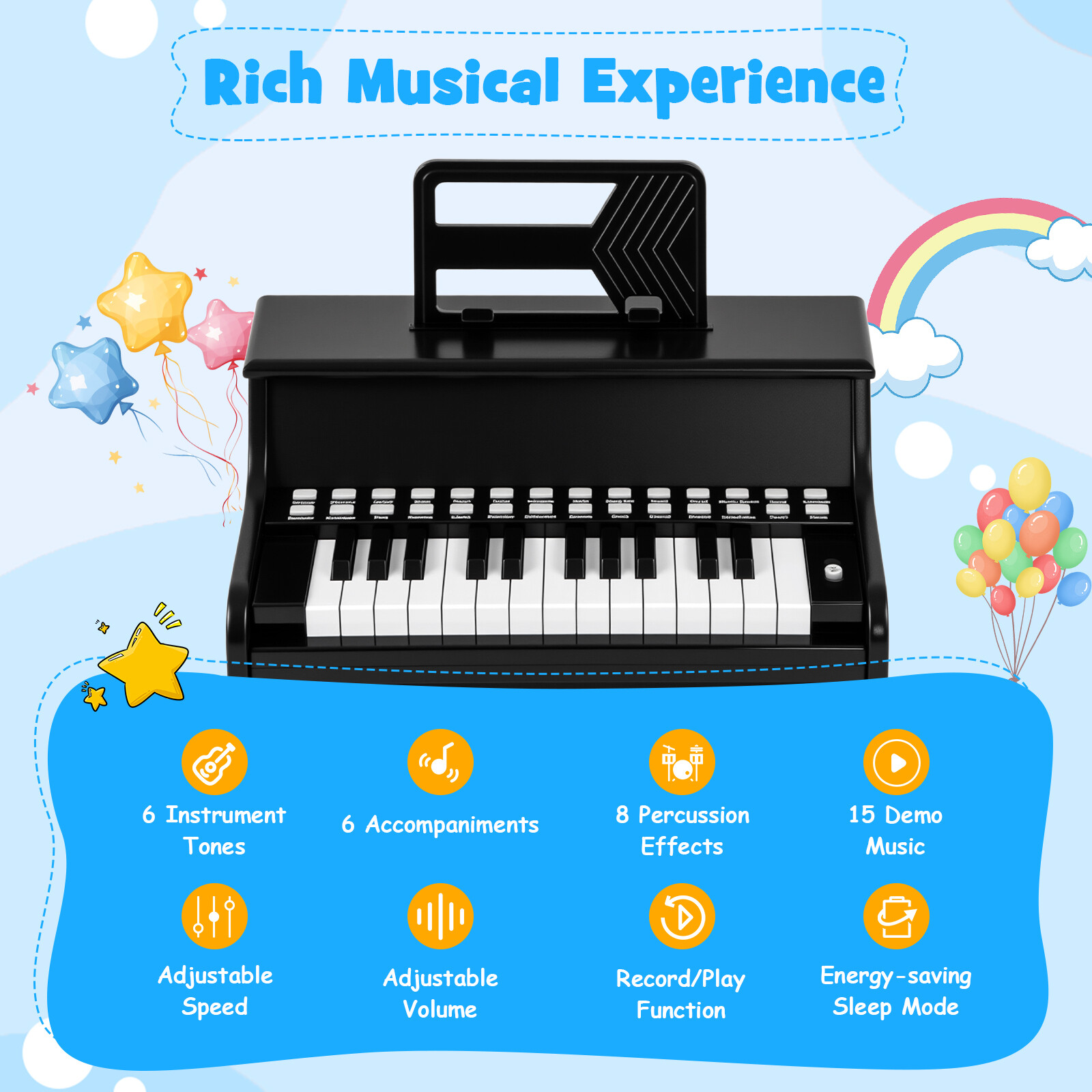 25-klahviga laste mini-digipiano must