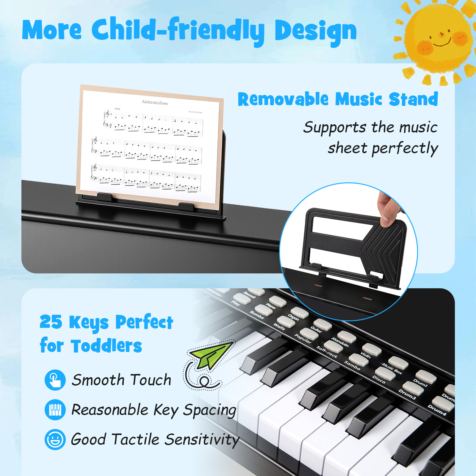25-klahviga laste mini-digipiano must