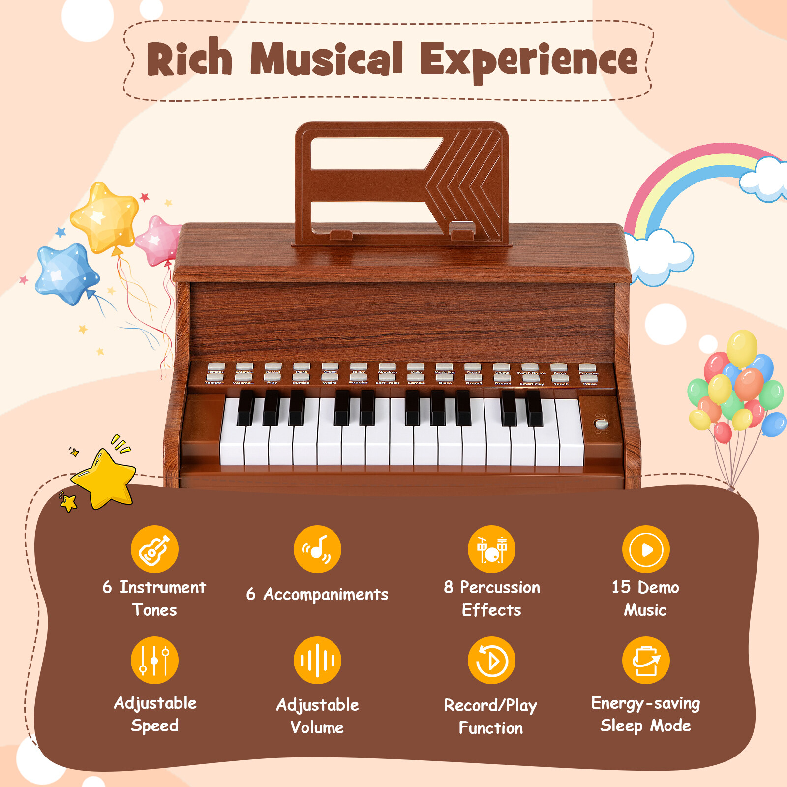 25-klahviga laste mini-digipiano pruun