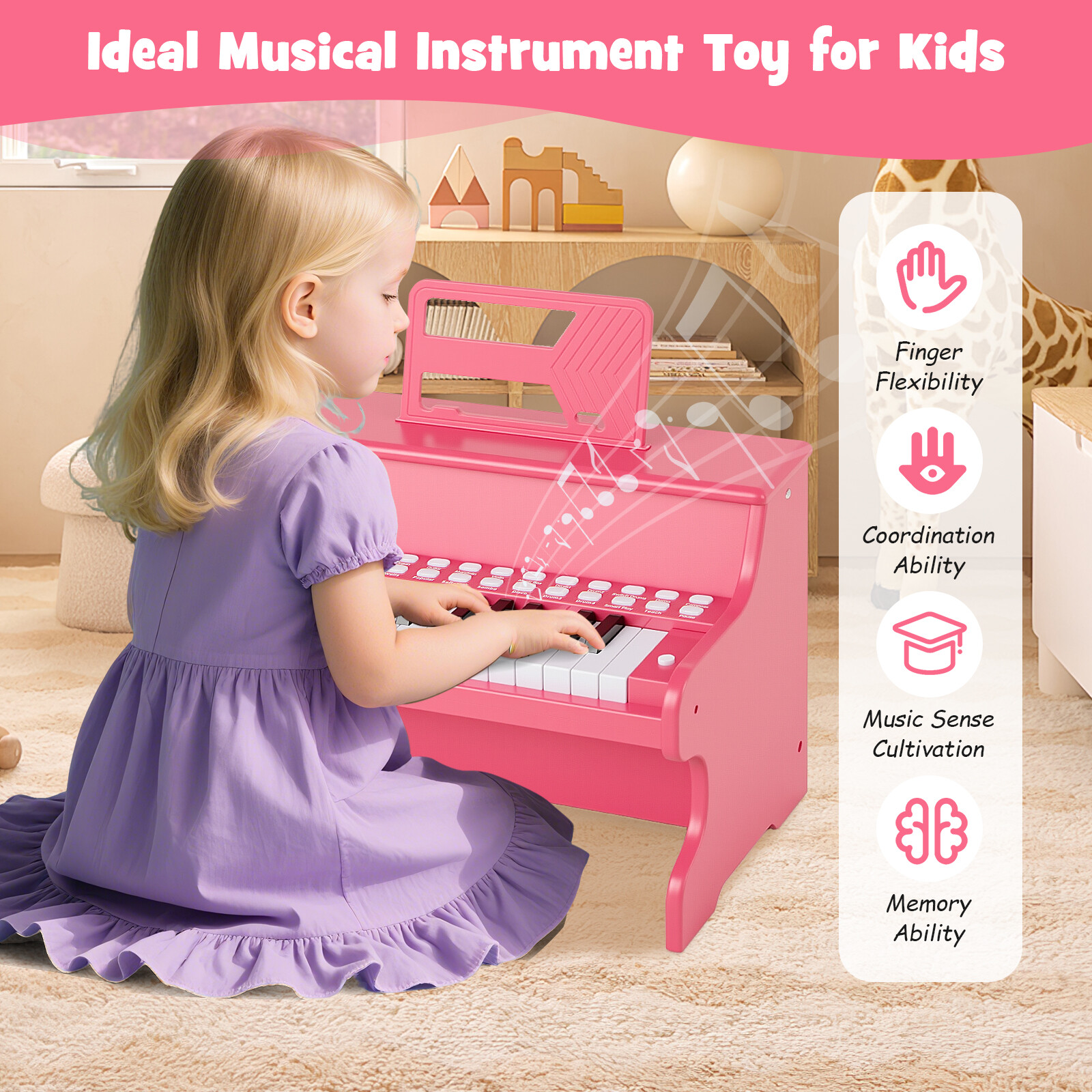 25-klahviga laste mini-digipiano roosa