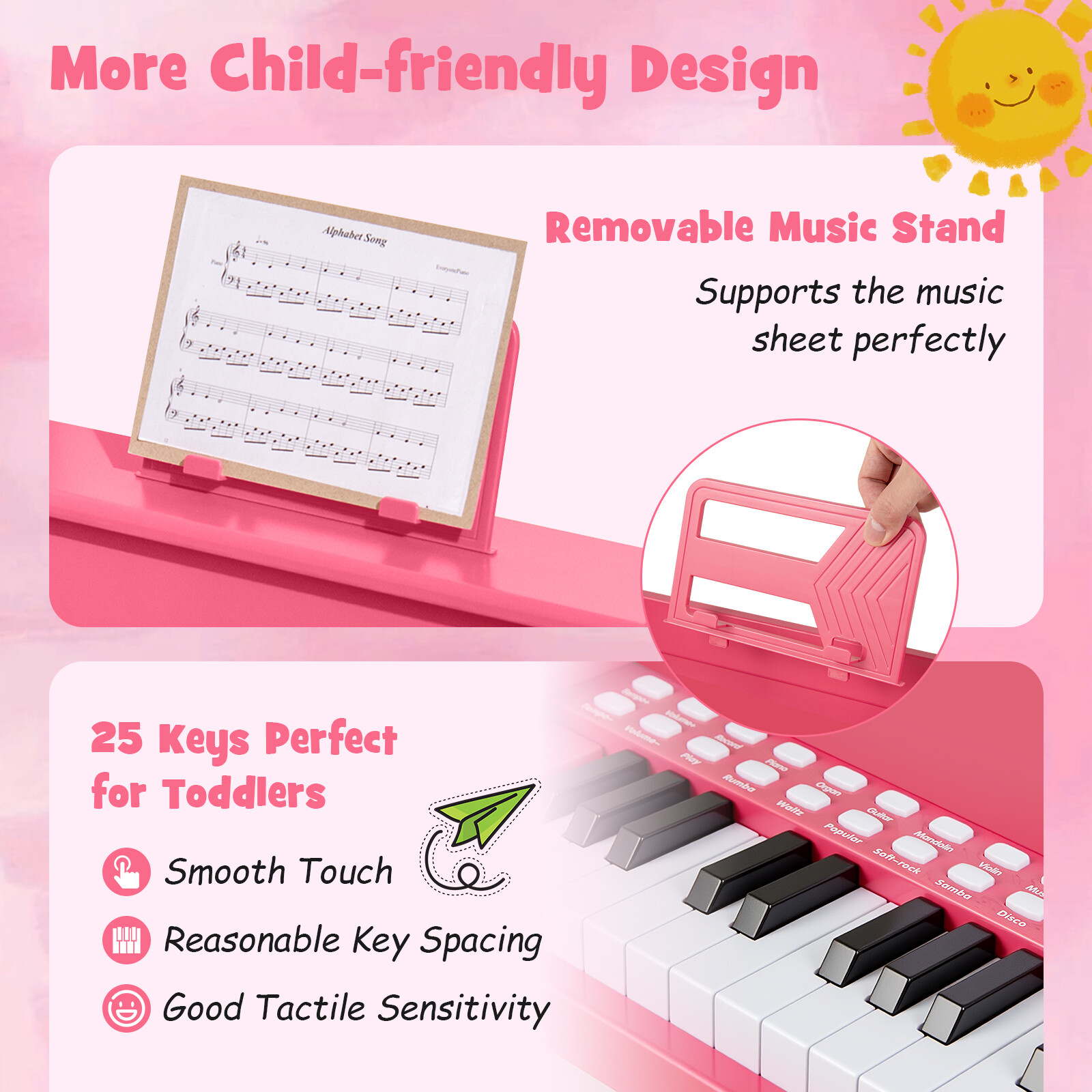 25-klahviga laste mini-digipiano roosa