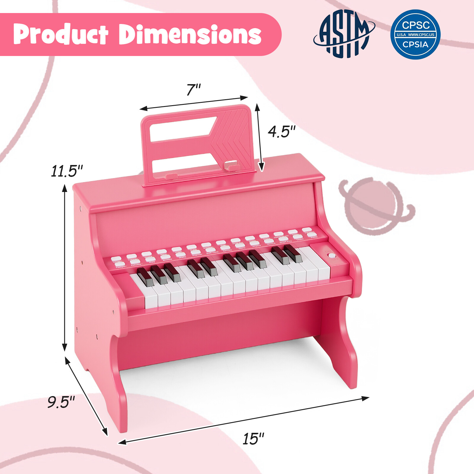 25-klahviga laste mini-digipiano roosa