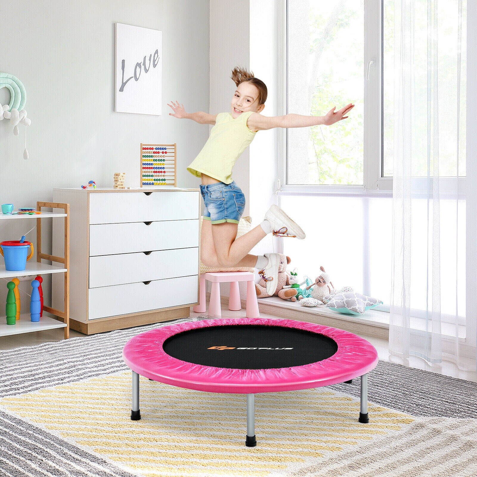 38″ Kokkupandav Mini Trampoliin Roosa