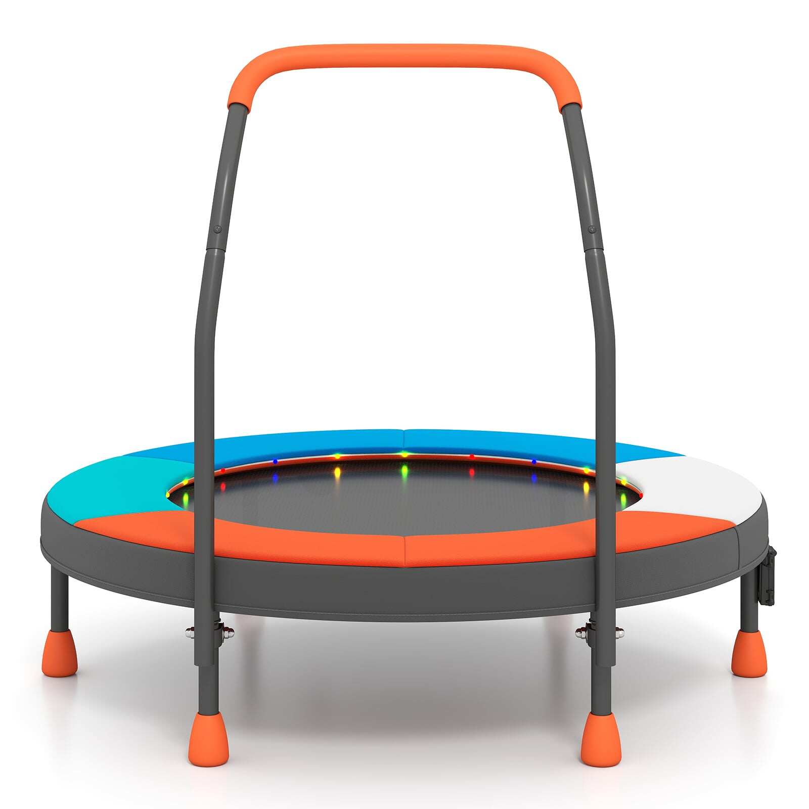Ø90 cm laste minitrampoliin LED-valgustusega, käsipuu ja kandekotiga, helesinine