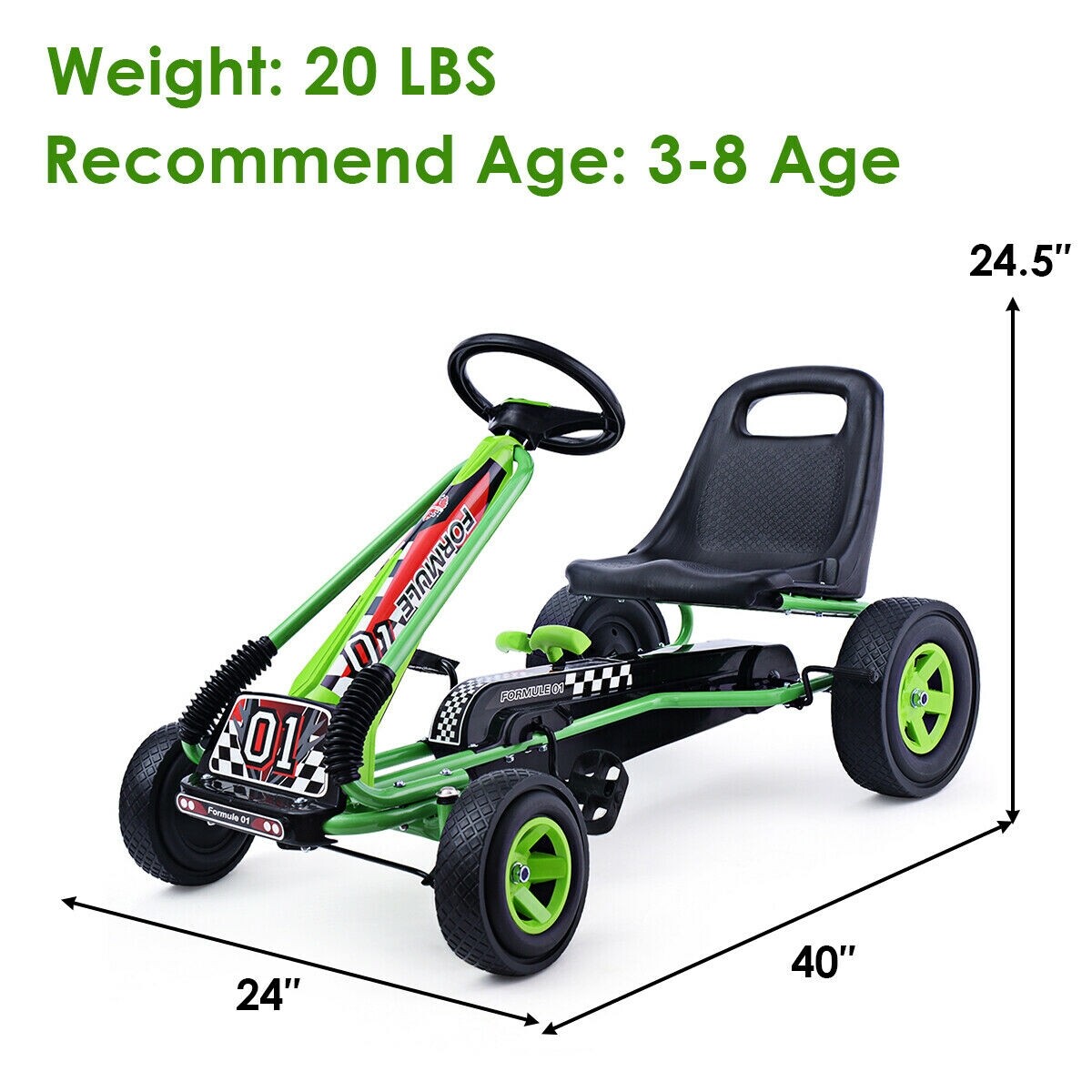 4 Rattaga Laste Pedaliga Käitatav Go-Kart Roheline