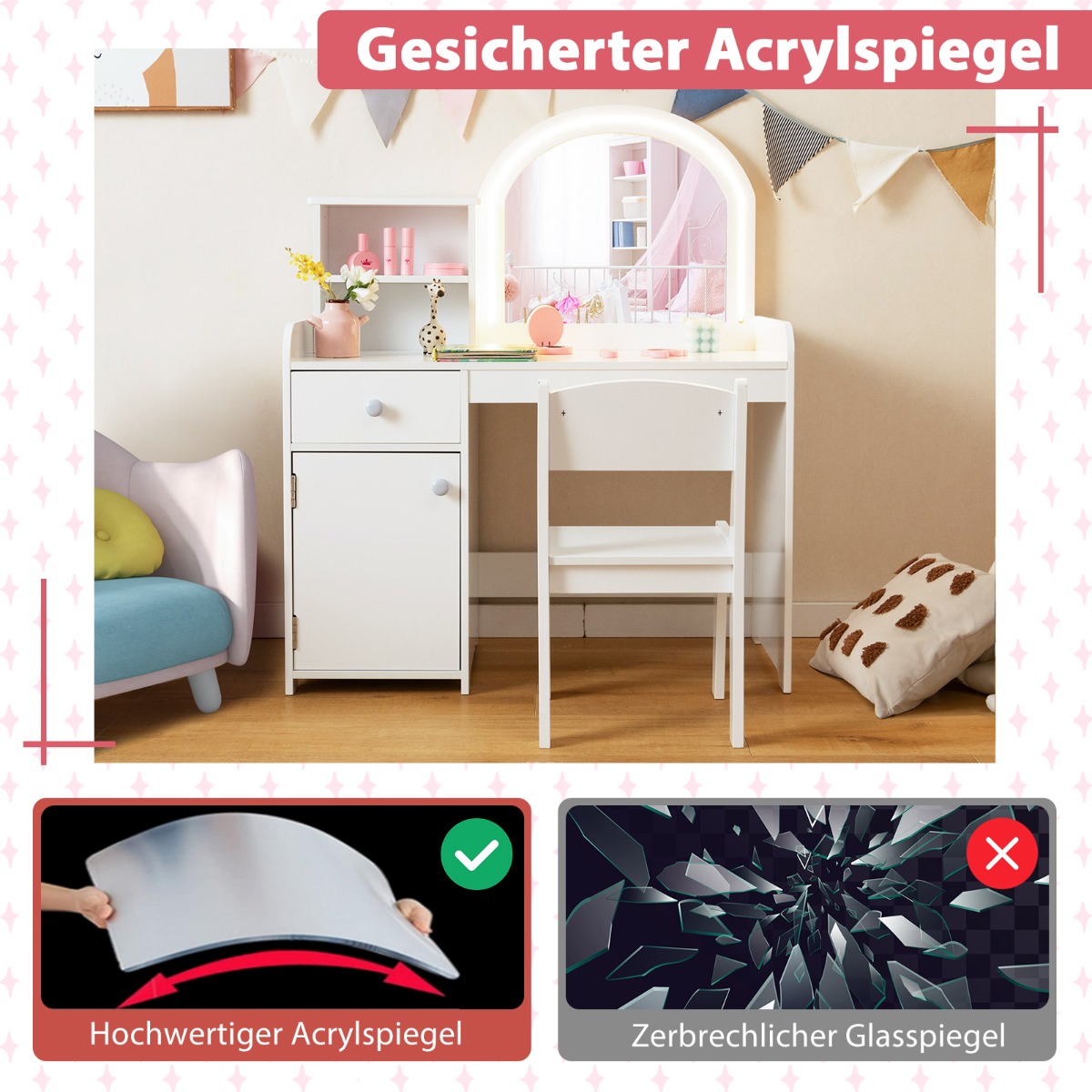 Vaikų kosmetinis staliukas ir kėdė balta - Image 2