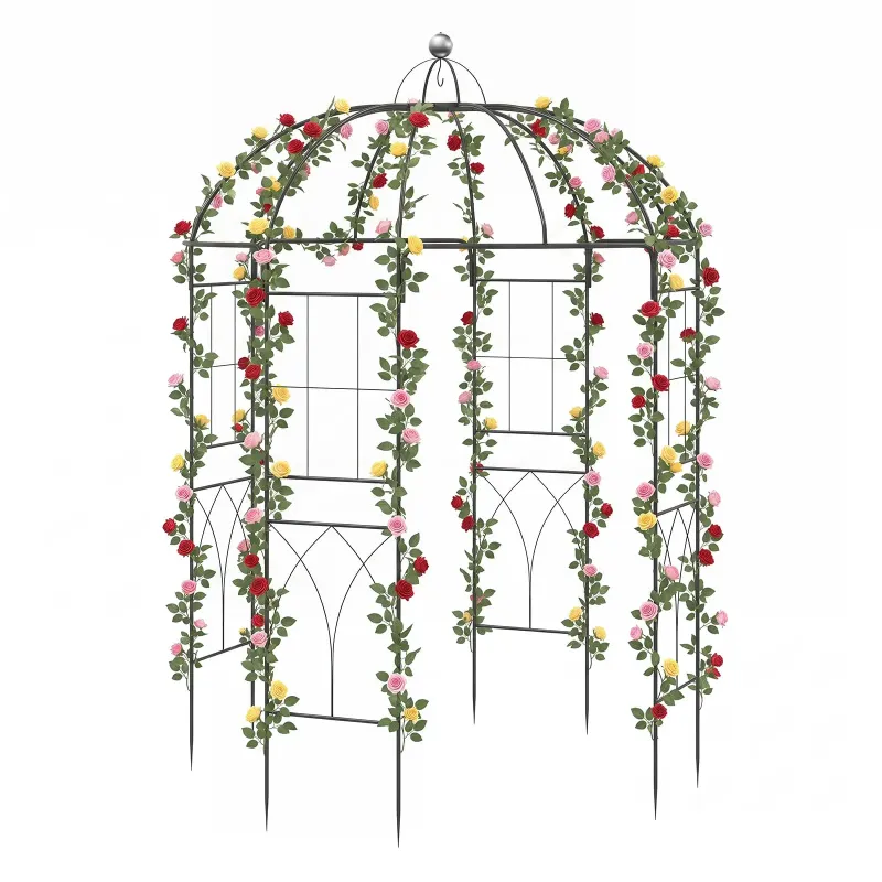 Metāla lapene-pergola putnu būra formā, melna, 203 x 203 x 296 cm