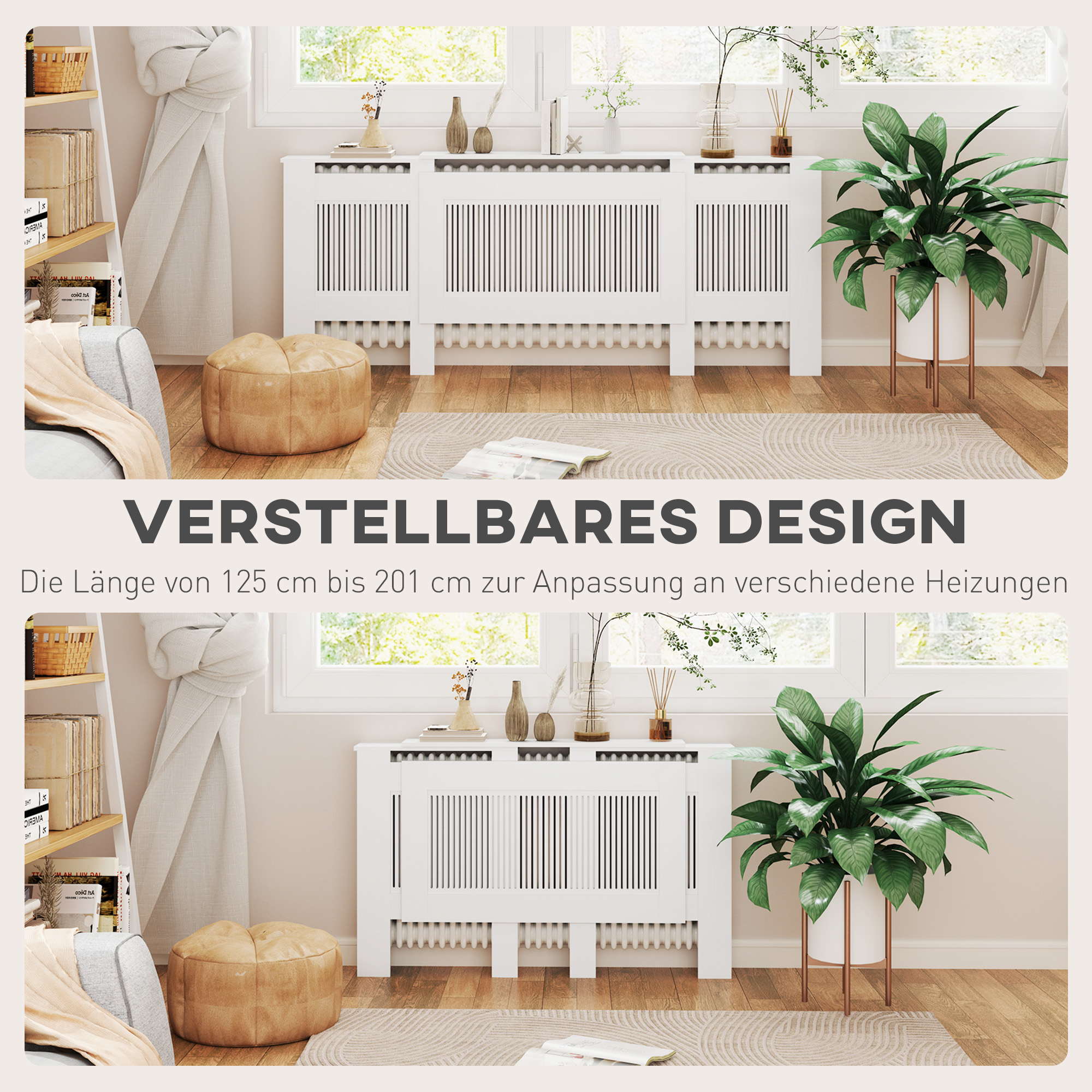 Patterinsuoja säleikkörakenteella, säädettävä pituus 125-201 cm, MDF, valkoinen - Image 4