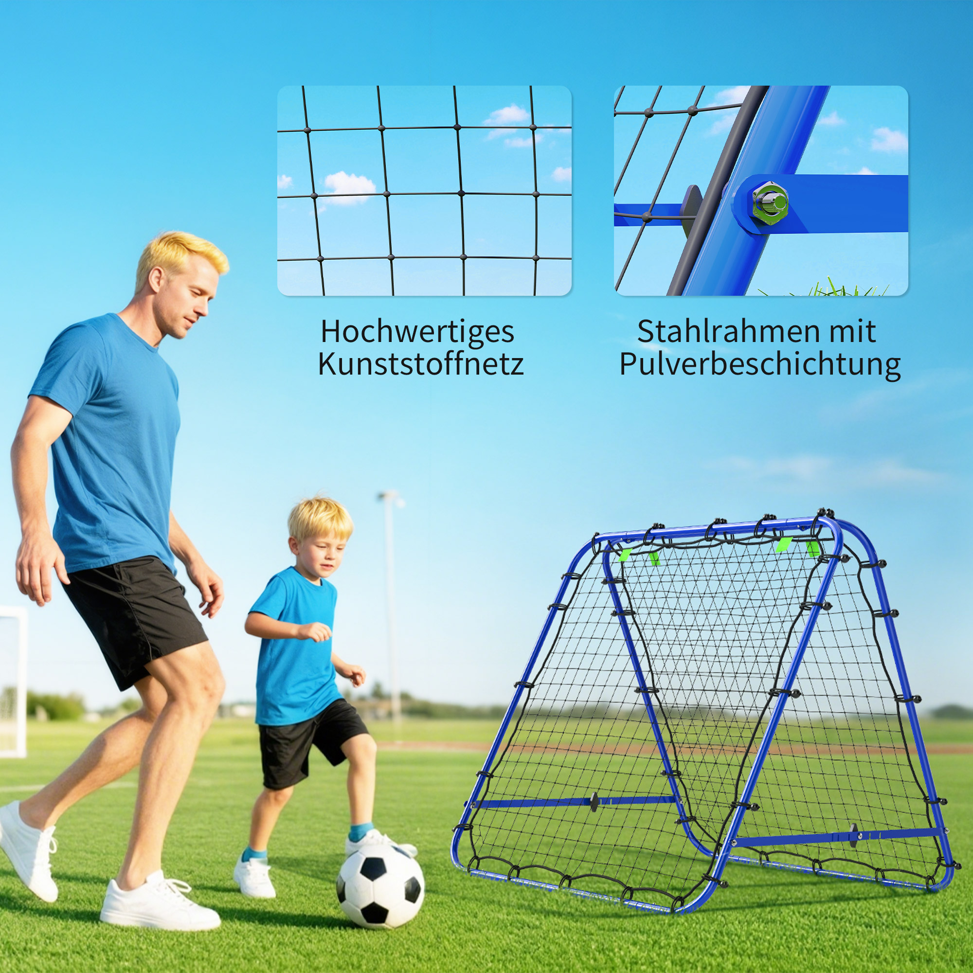 Kaksipuolinen jalkapallon rebounder säädettävällä kulmalla, sininen, 100 x 68-95 x 90 cm - Image 6
