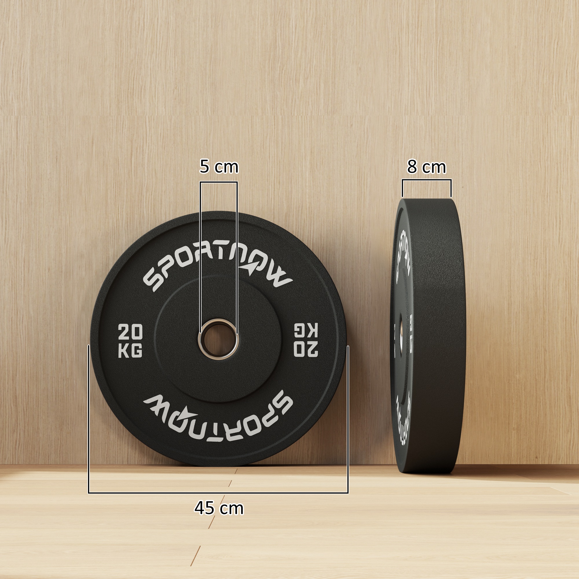 Hanteles disku komplekts, 2 x 20 kg, olimpiskais standarts, gumija, melns - Image 3
