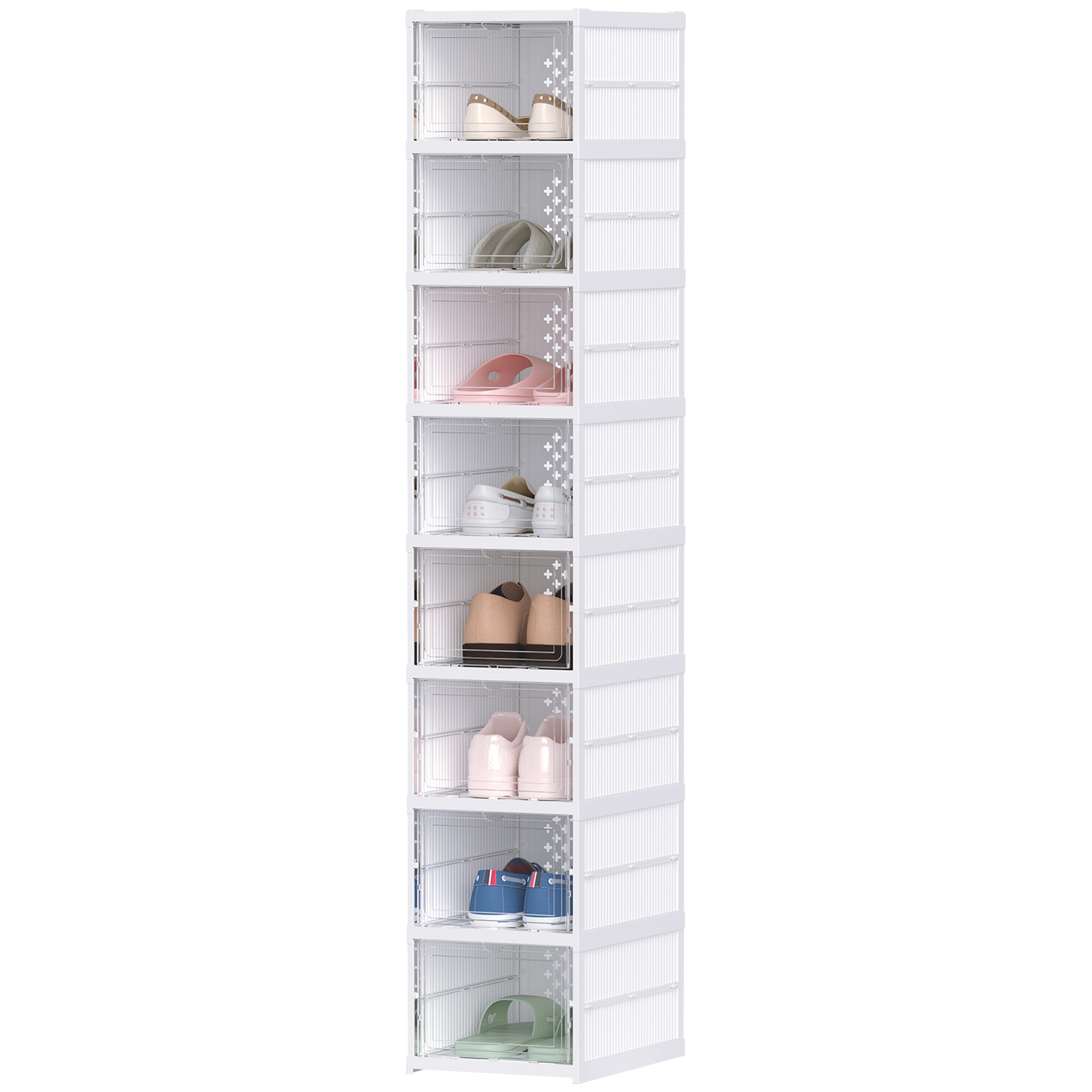 8 līmeņu saliekams apavu skapis, balts, plastmasa, 140 cm
