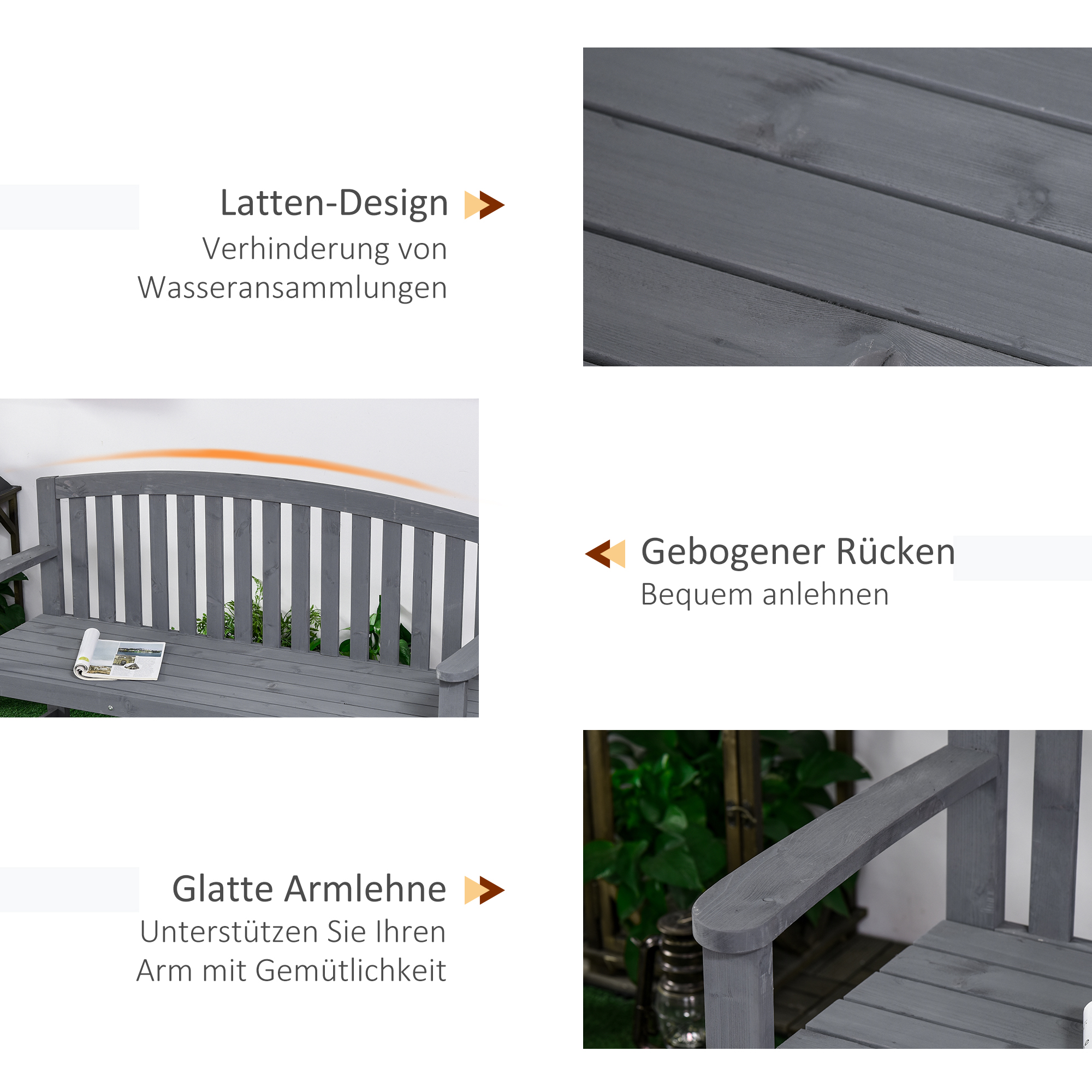 2 hengen puutarhapenkki, Tannenholz, harmaa, 143 x 51 x 85 cm - Image 6
