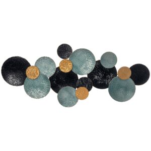 3D seinakaunistus ringidega, 121 x 4 x 53 cm, metall, sinine / must / kuldne