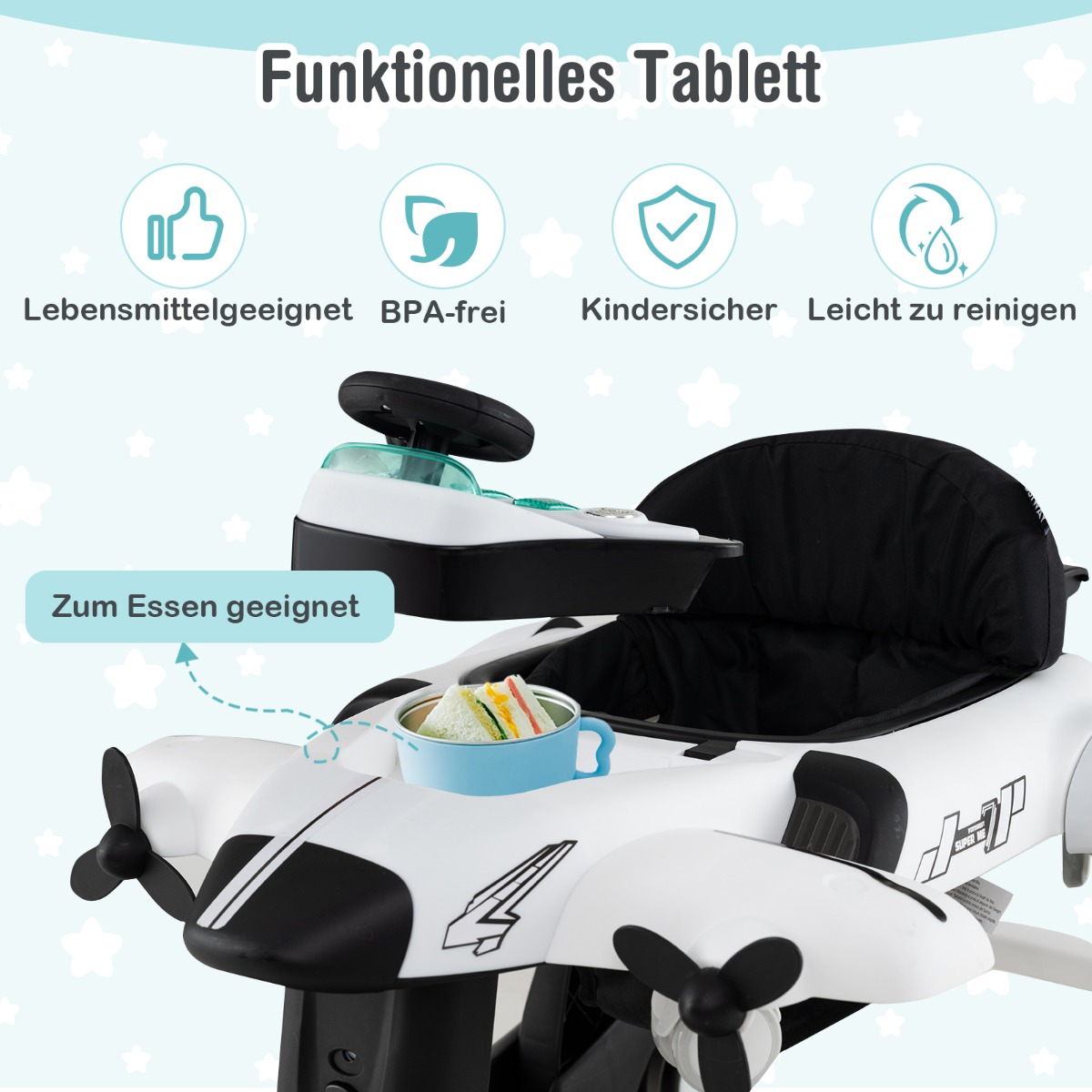 6-in-1 Vauvakävelyke Säädettävä Korkeus ja Nopeus Valkoinen - Image 5