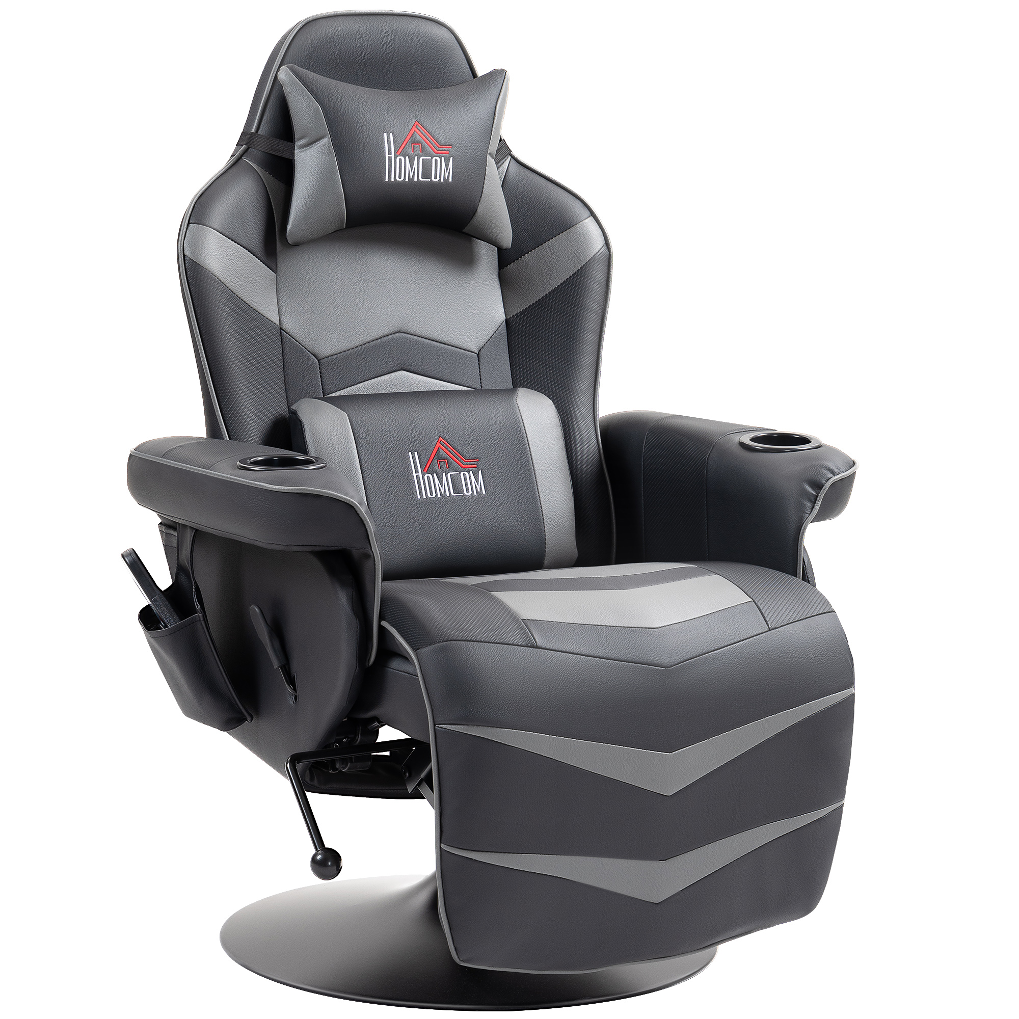 Masažinė gaming kėdė su atlošiama atkalte ir pakoju, pilka, iki 120 kg