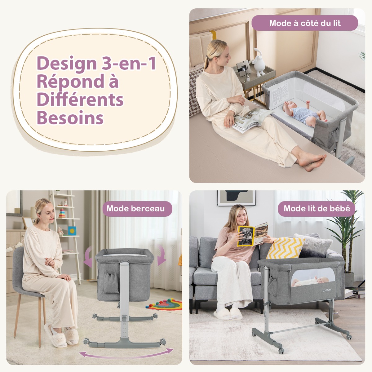 3-in-1 Nešiojamas Kūdikio Lovelės Komplektas - Image 7