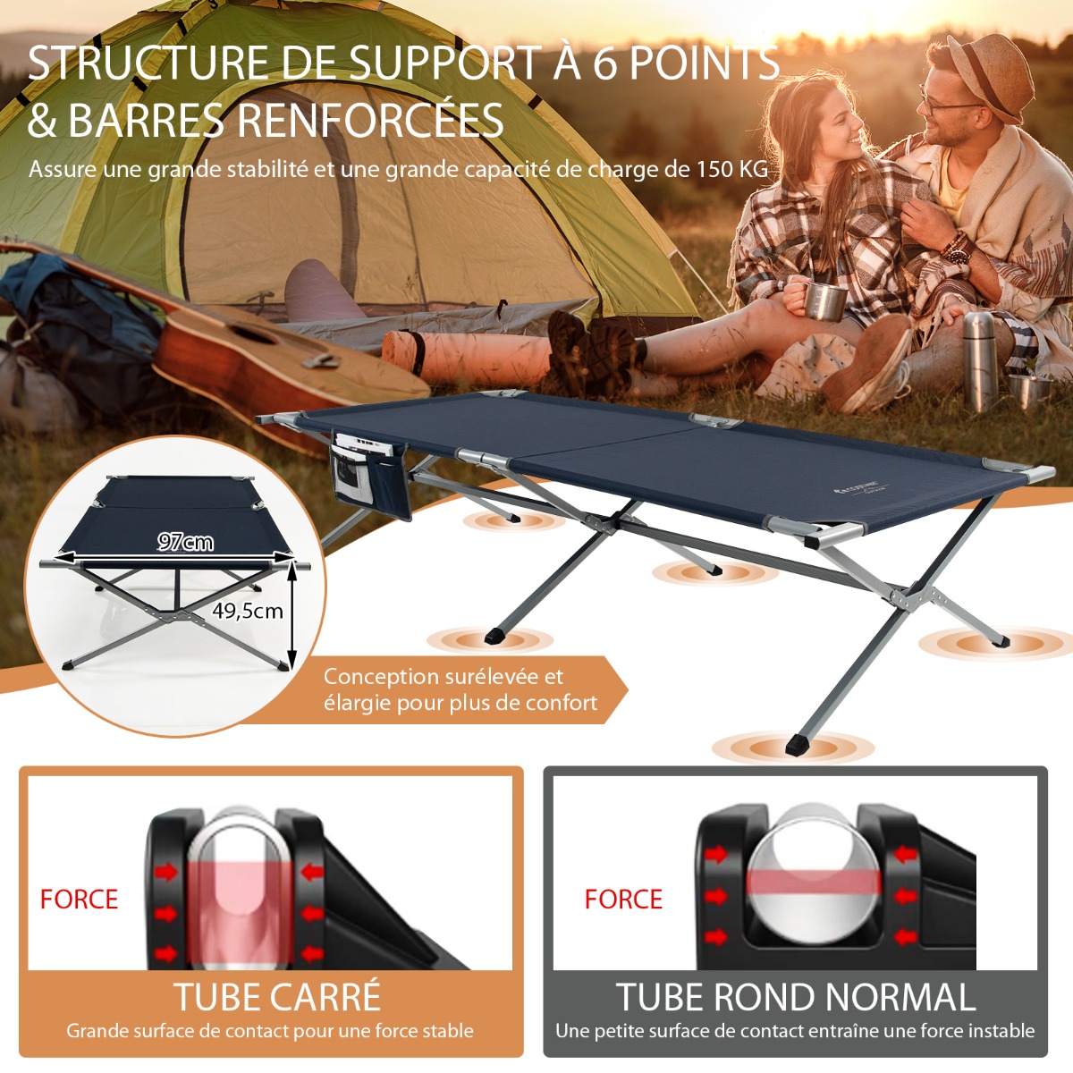 Saliekams ceļojumu gulta 215 × 106 × 50 cm zils ar somu