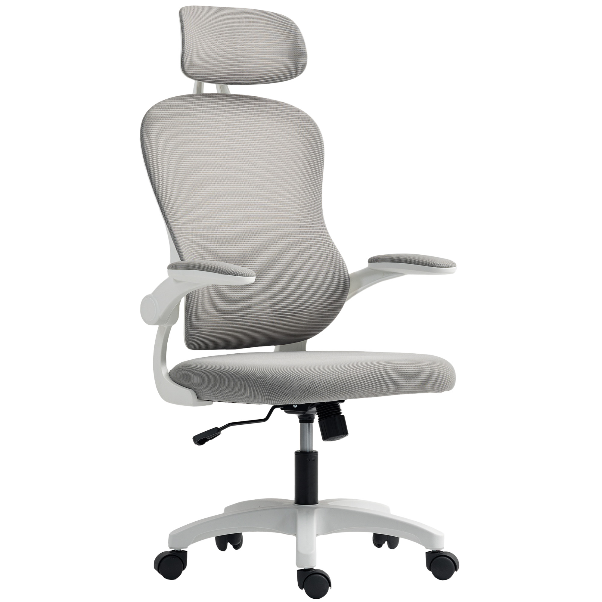 Ergonomisks biroja krēsls ar sieta atzveltni, pelēks, 64 x 62 x 107-115 cm