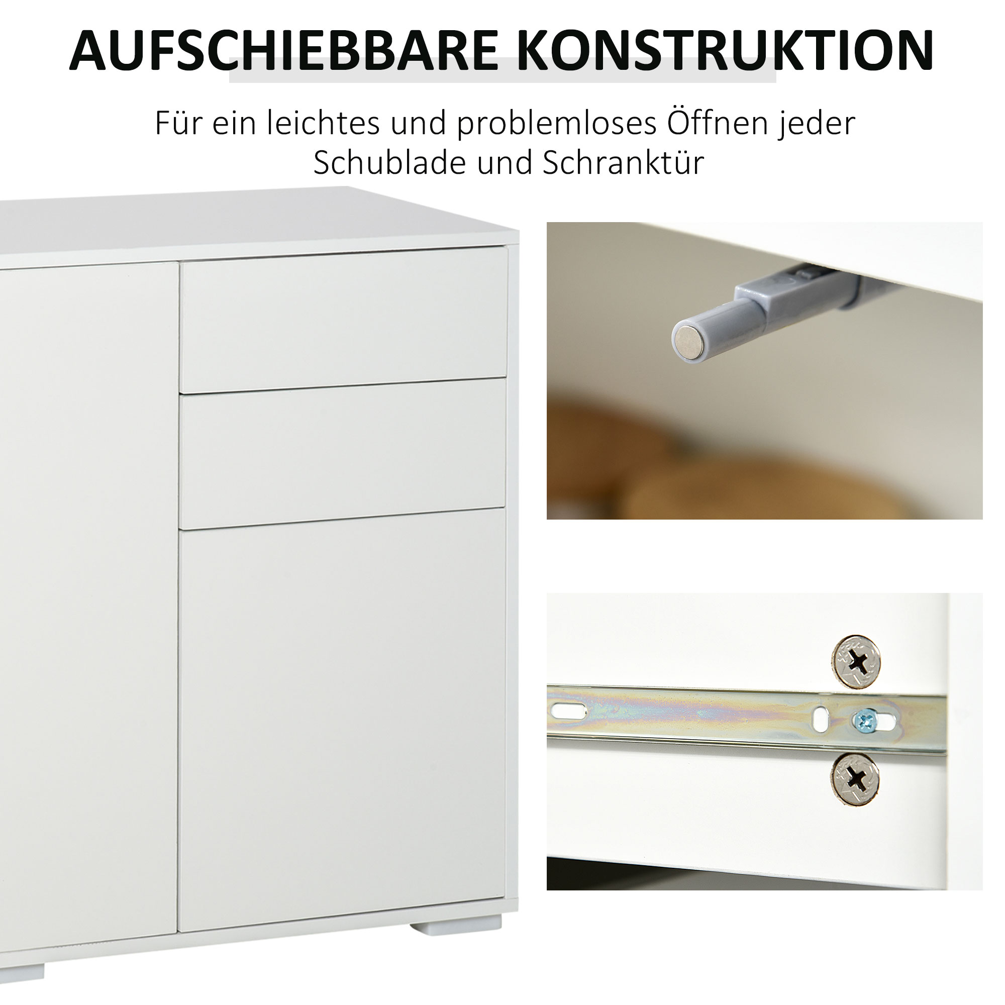 Sideboard kapp, 2 sahtlit, push-click, valge, 117 x 36 x 74 cm - Image 6