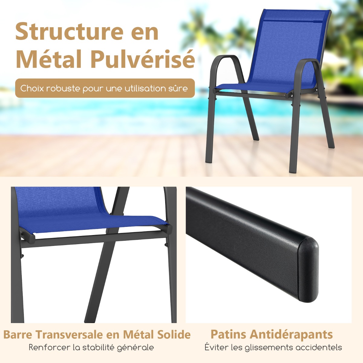 Lauko kėdžių rinkinys 2 vnt, metalinės, su porankiais, tamsiai mėlynos spalvos - Image 4