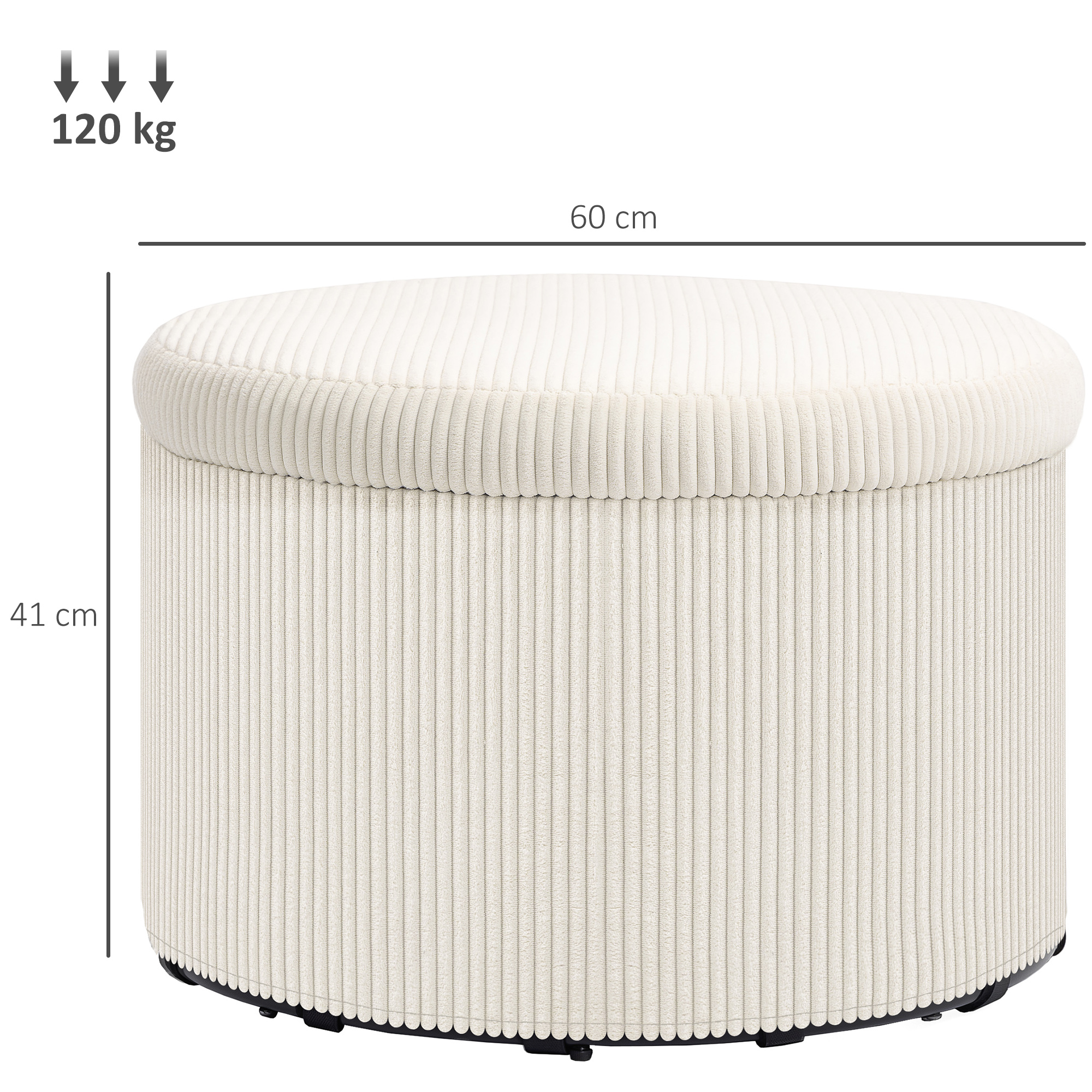 Pufs ar 97 l uzglabāšanas nodalījumu, kordaudums, putas, bēšs - Image 3