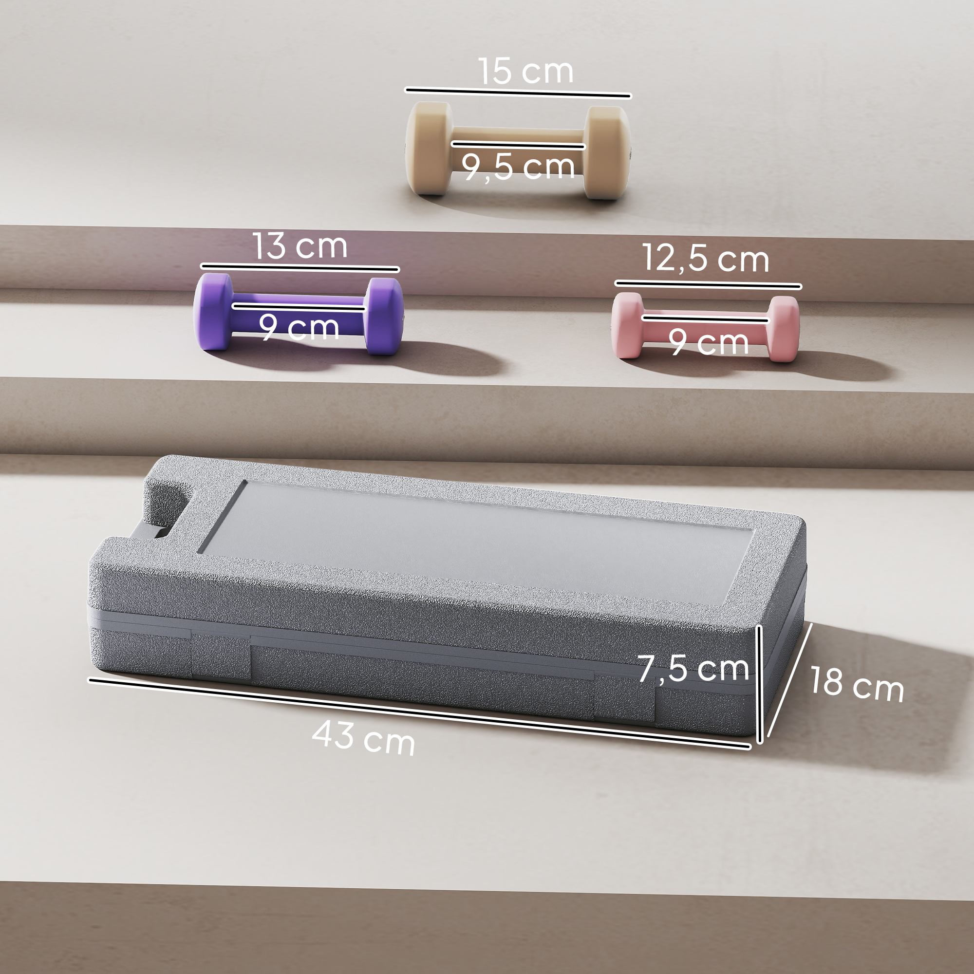 6 daļu hantelu komplekts ar koferi, rozā, violeta, brūna, 0,5 kg, 1 kg, 1,5 kg - Image 3