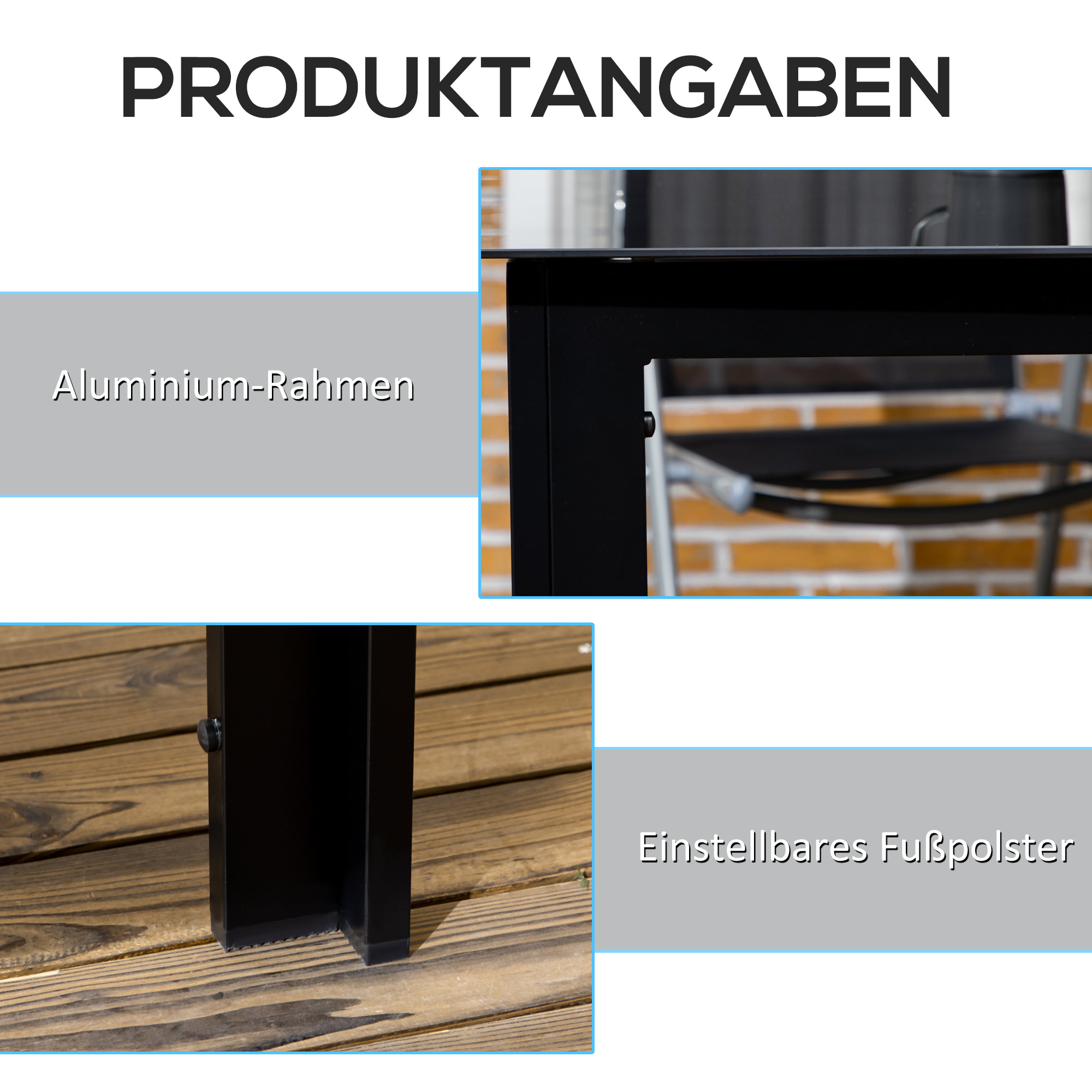 Lauko stalas 6 asmenims, juodas, 150 x 90 x 74 cm, grūdintas stiklas - Image 5