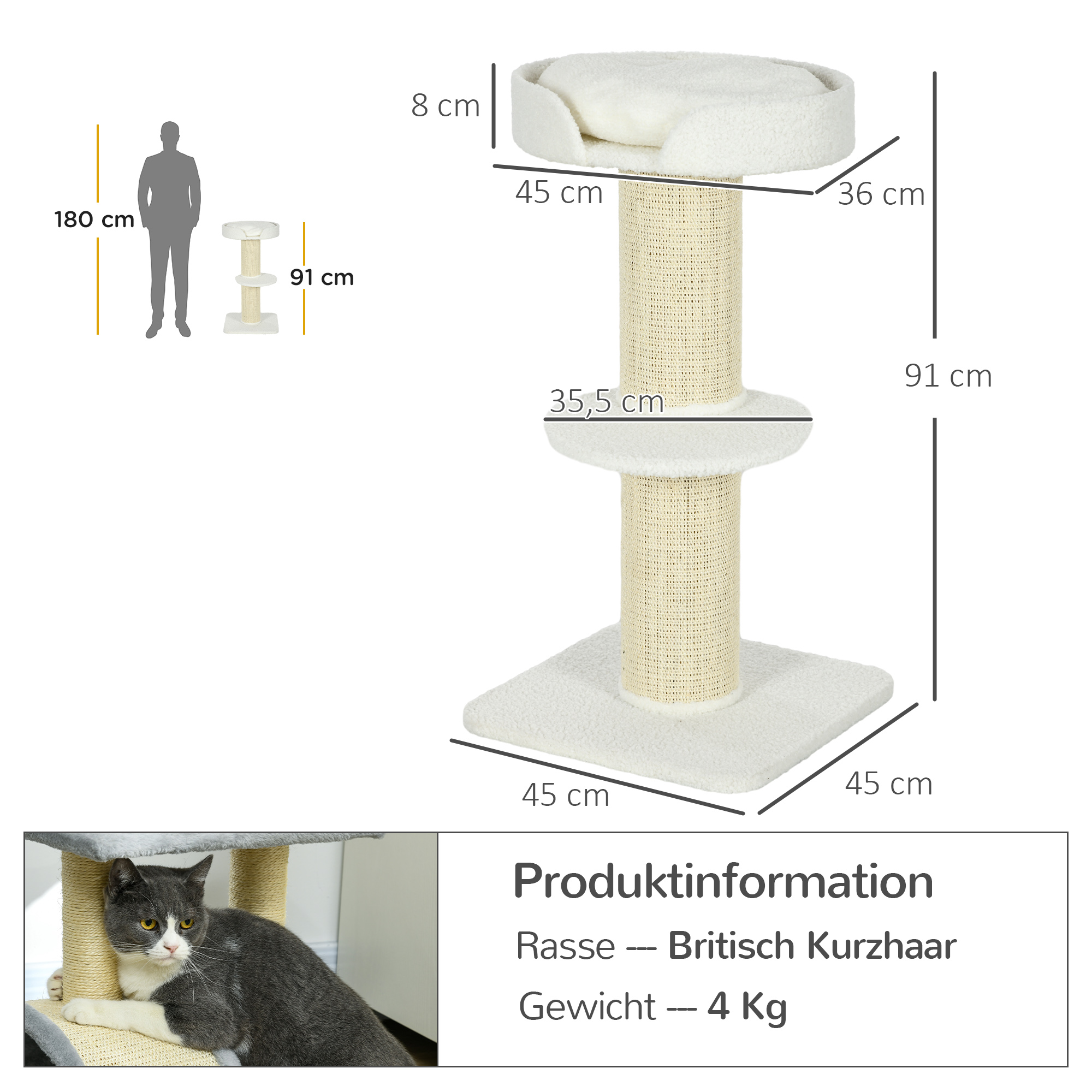 Katzenbaum 91 cm, kassipuu magamiskohaga, platvorm, kreemikas - Image 3