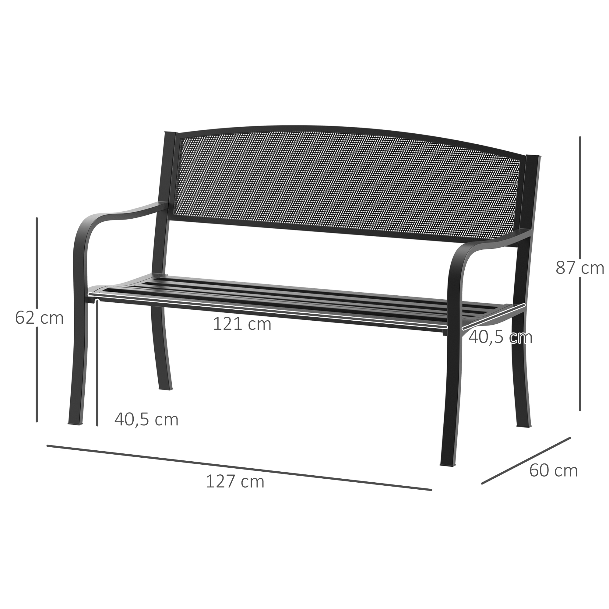 Dārza sols, 2-vietīgs, melns, tērauds, 127 x 60 x 87 cm - Image 3