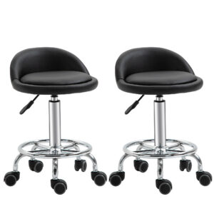 2 tk ratastel taburet seljatoega, must, 57-72 cm