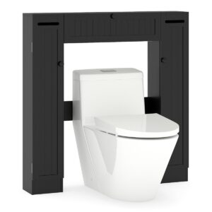 WC kohal kapp reguleeritavate riiulite ja tualettpaberi hoidjaga, must
