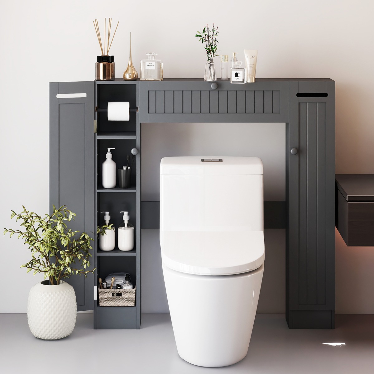 WC-kapi ülemine osa reguleeritavate riiulitega, hall