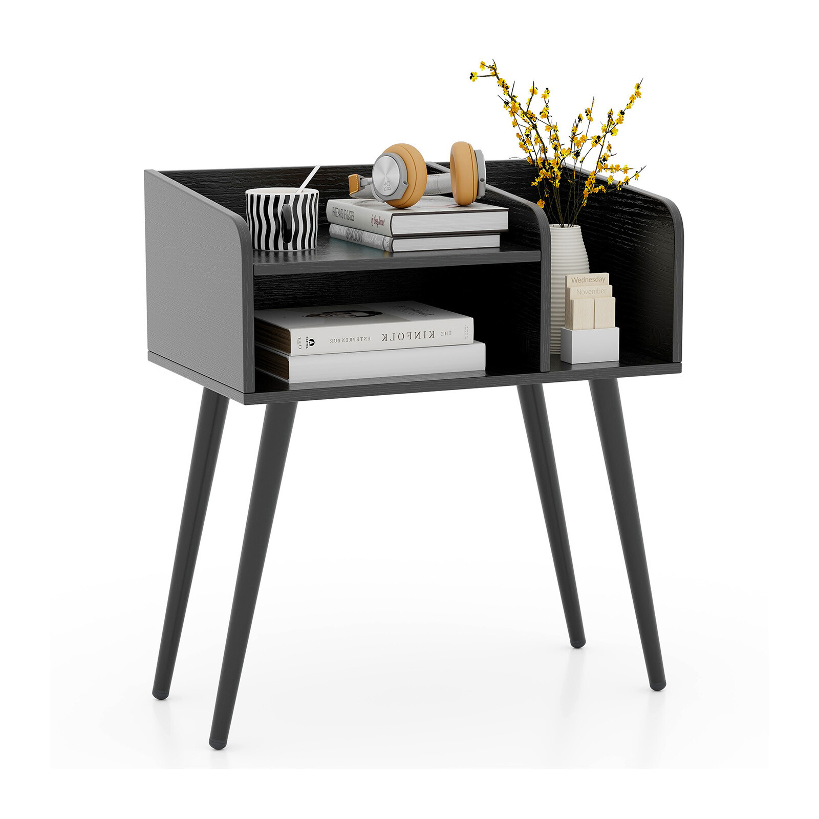 Mid-century modern öökapp avatud riiulitega, must, 50 x 32 x 58 cm