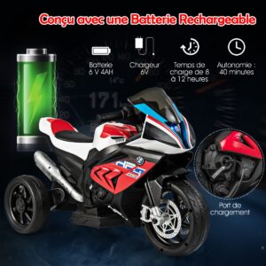 6V elektriskais 3 riteņu bērnu motocikls sarkans