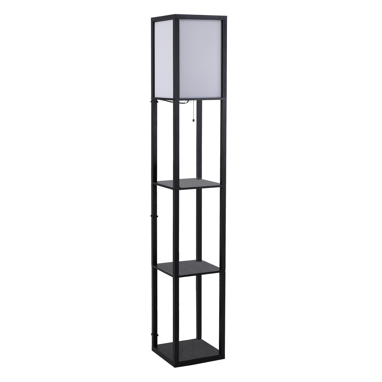Pastatoma lempa su lentynomis, juoda ir balta, MDF, 26 x 26 x 160 cm