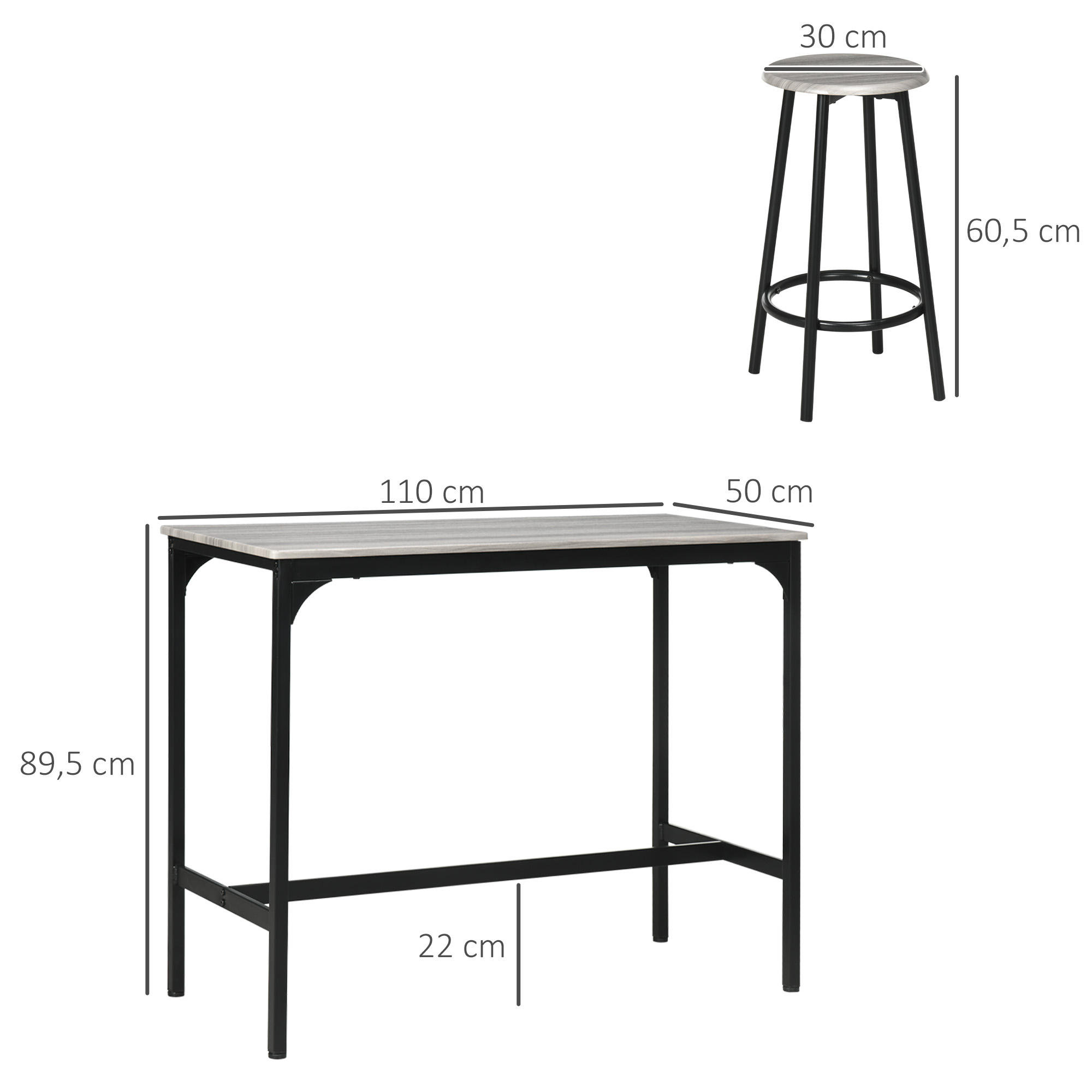 5 daļu bāra galda komplekts, pelēks, 110 x 50 x 89,5 cm - Image 3