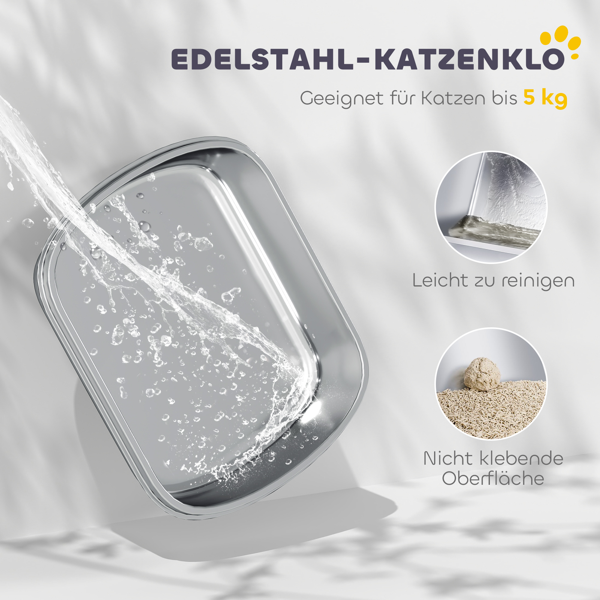 Suljettu ruostumattomasta teräksestä valmistettu kissanvessa, valkoinen, 52,4 x 41,3 x 39,8 cm - Image 4