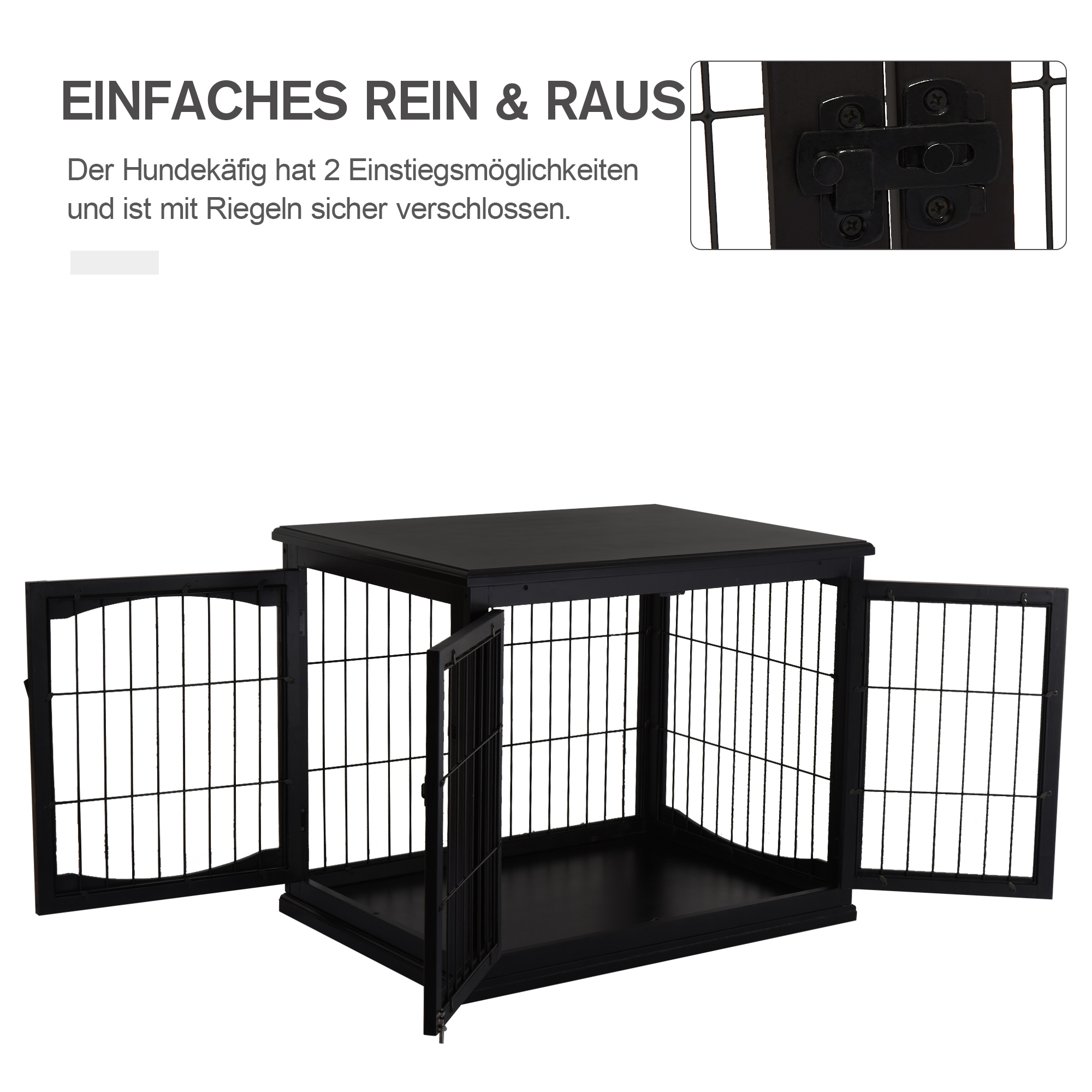 Koera puur, must, MDF ja metall, 81 x 58,5 x 66 cm - Image 6