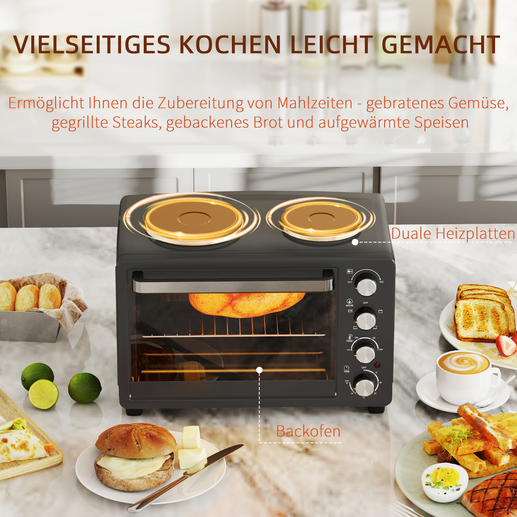 Mini orkaitė su kaitlentėmis, 28 L, juoda, 2600 W - Image 4