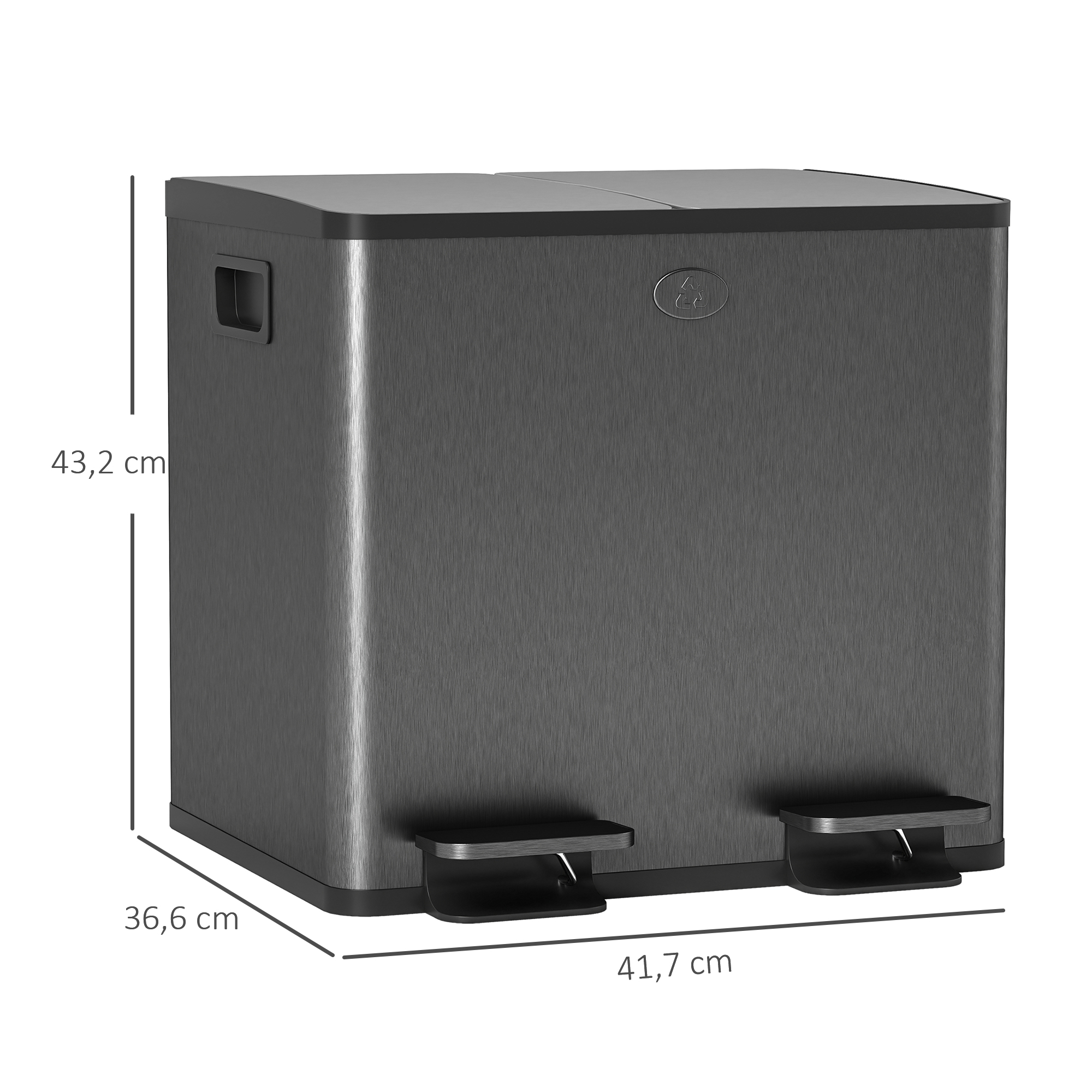 2 x 15 l kaksiosainen poljettava roska-astia, musta, ruostumaton teräs, muovi - Image 3