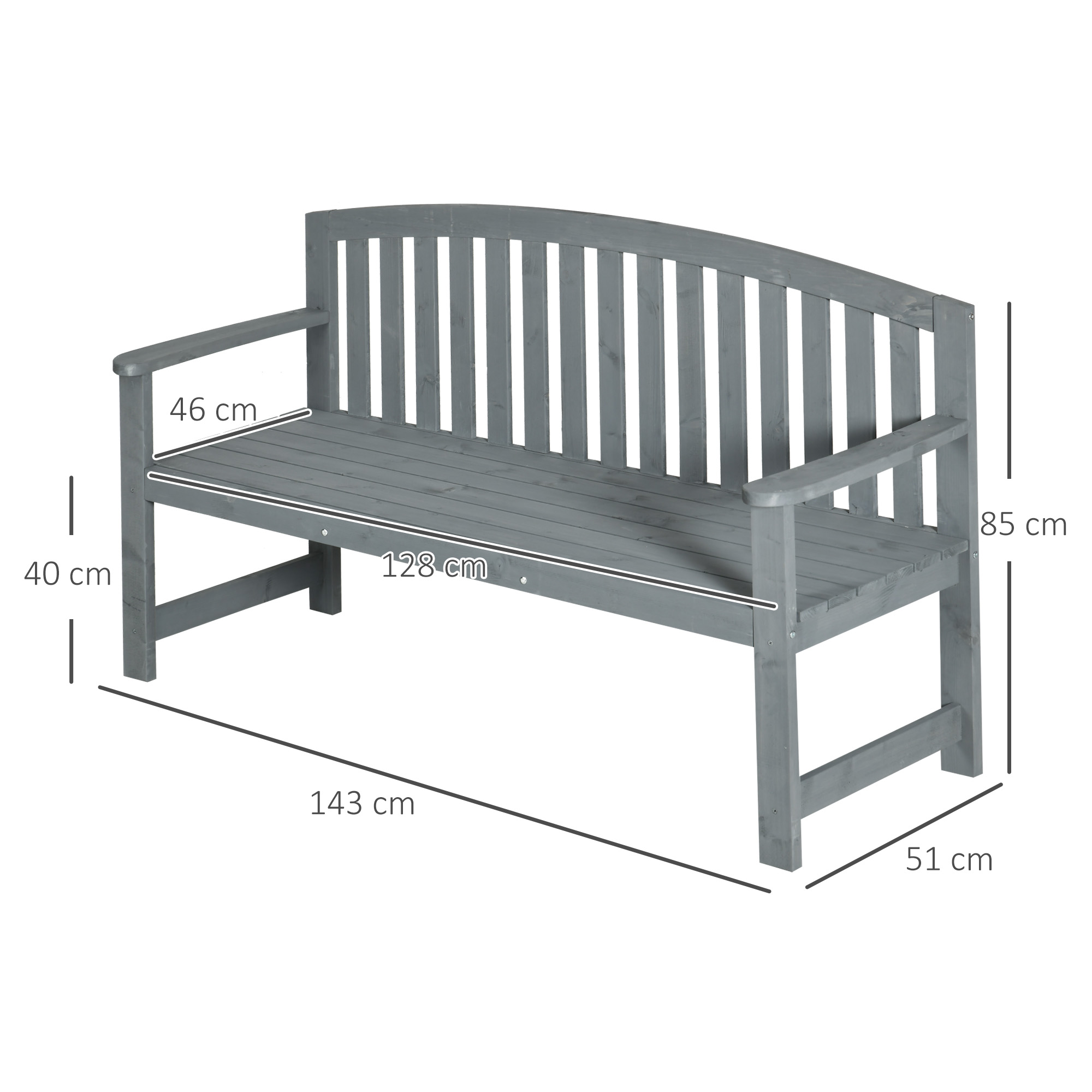 2 hengen puutarhapenkki, Tannenholz, harmaa, 143 x 51 x 85 cm - Image 3