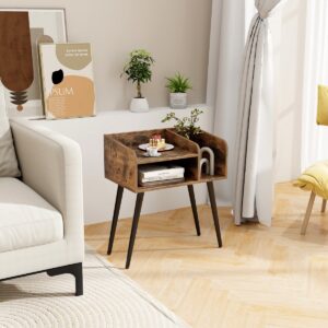 Keskmise sajandi öökapp avatud riiulitega Rustic Brown