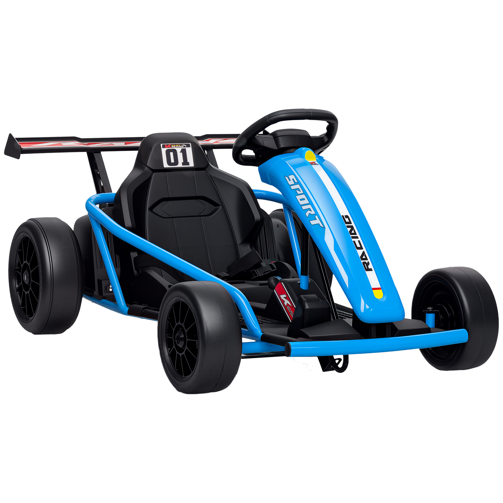 24 V elektriskais gokarts driftam un braukšanai, neilona riepas, drošības josta, signāls, mūzika, zils, 8-12 gadi