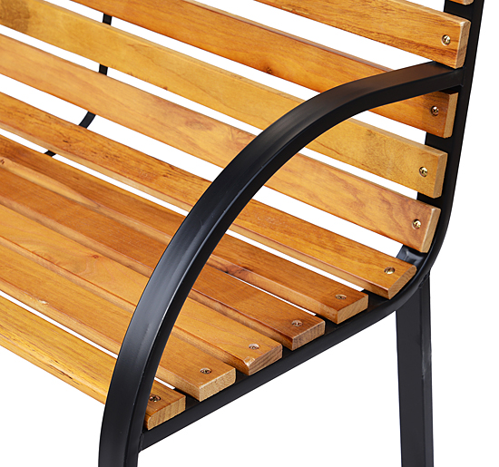 Puutarhapenkki 2 hengelle, teräs ja mäntypuu, luonnollinen, 122 x 60 x 83 cm - Image 9