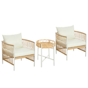 3-osaline bistro komplekt, kollane + kreemvalge, PE rotang, 72 x 66 x 64 cm
